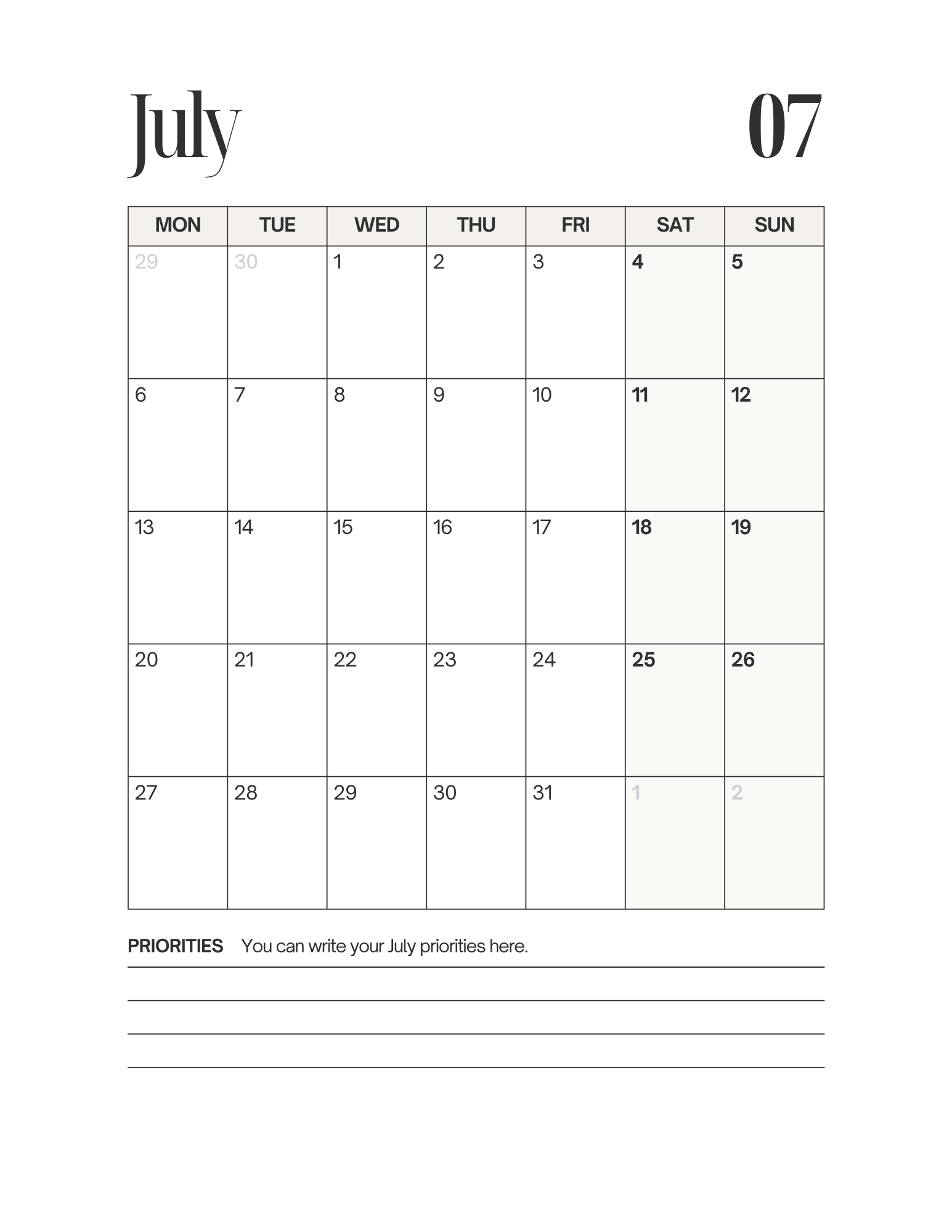 Simple-Cursive Yearly Planner