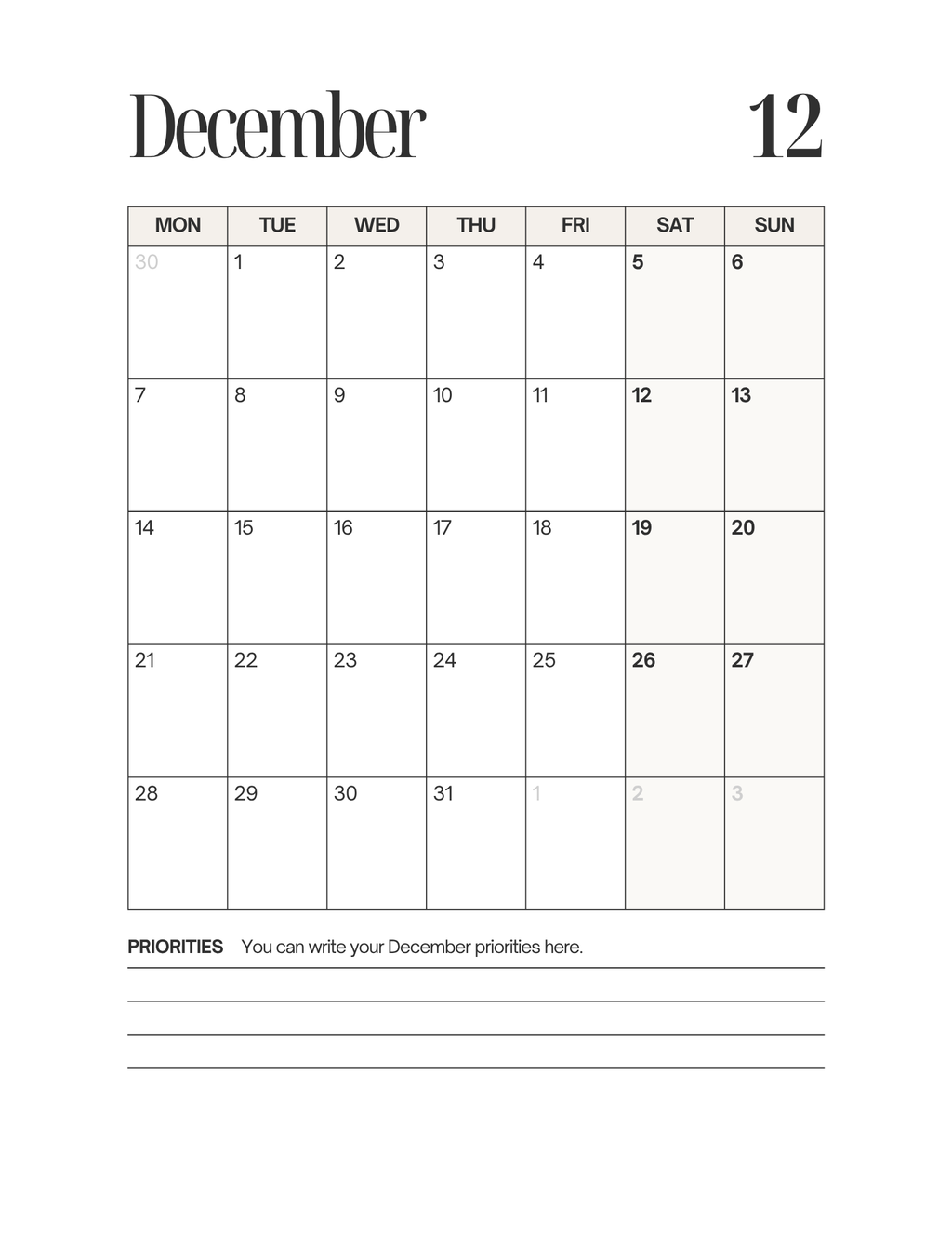 Simple-Cursive Yearly Planner