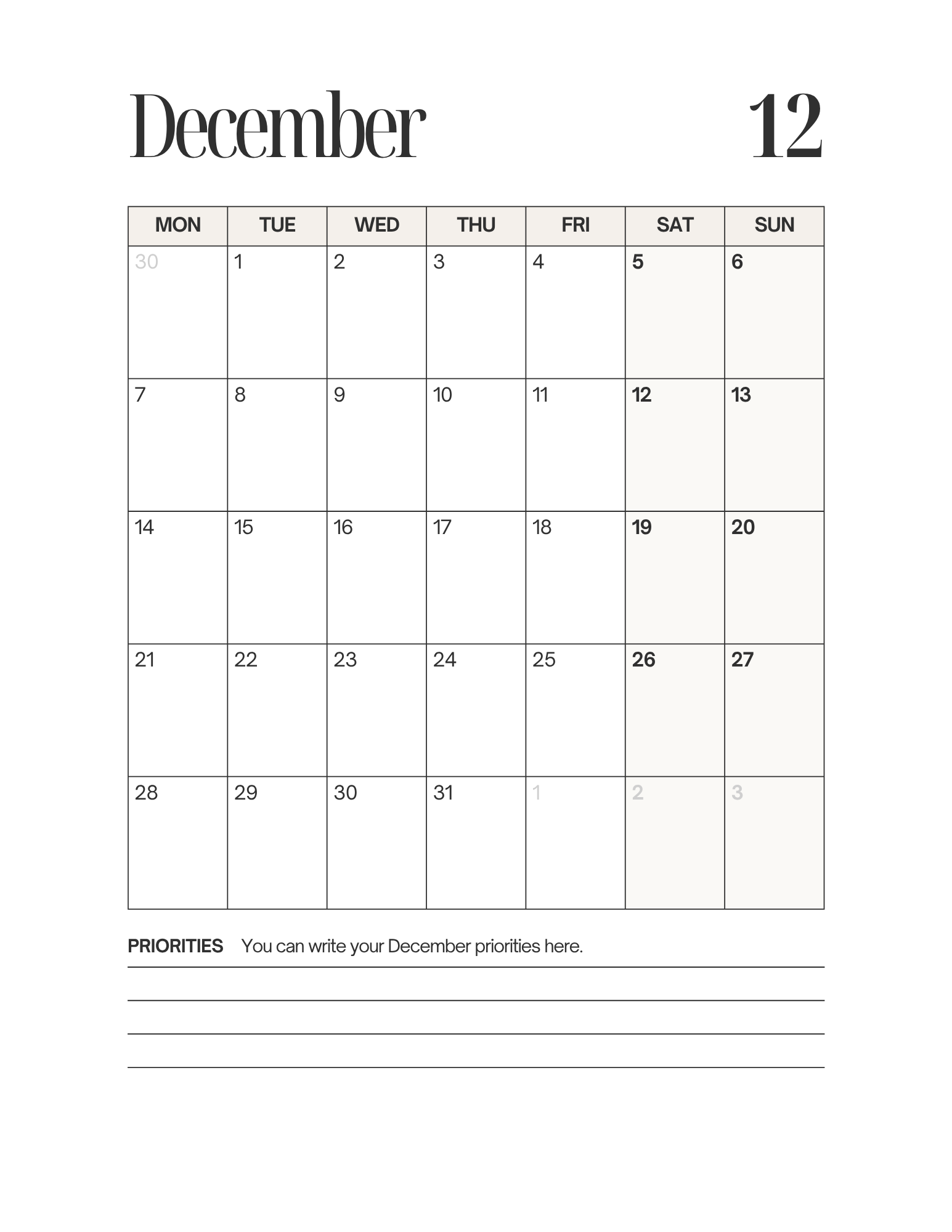 Simple-Cursive Yearly Planner