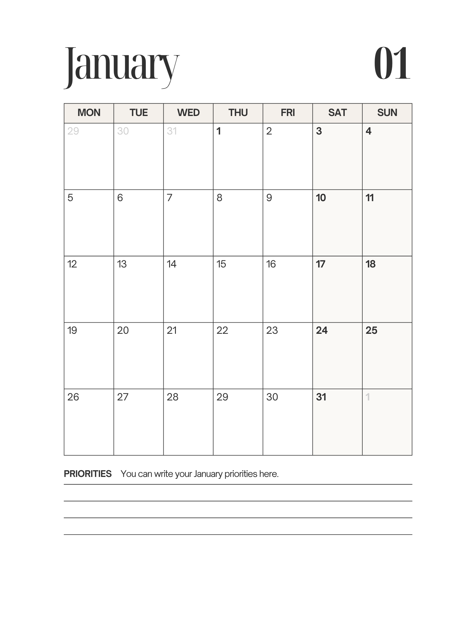 Simple-Cursive Yearly Planner