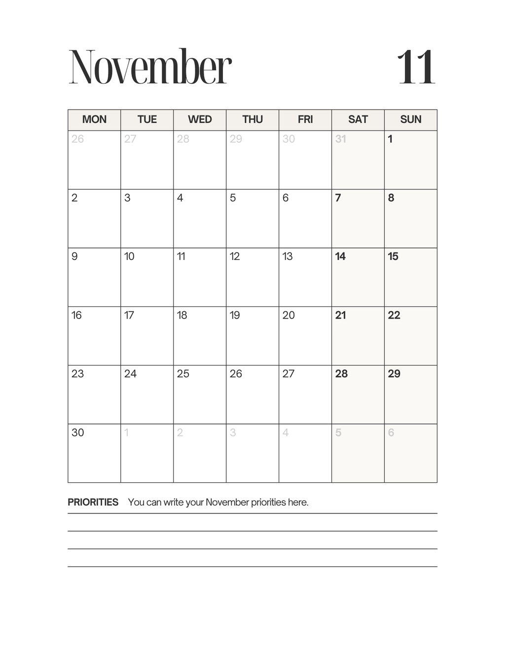 Simple-Cursive Yearly Planner