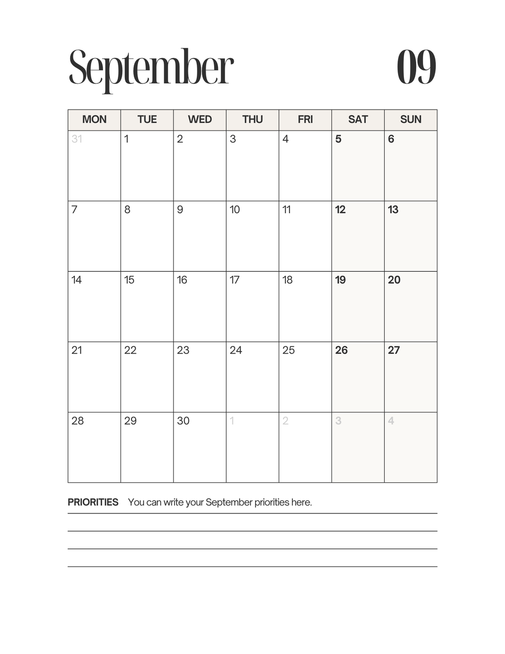 Simple-Cursive Yearly Planner