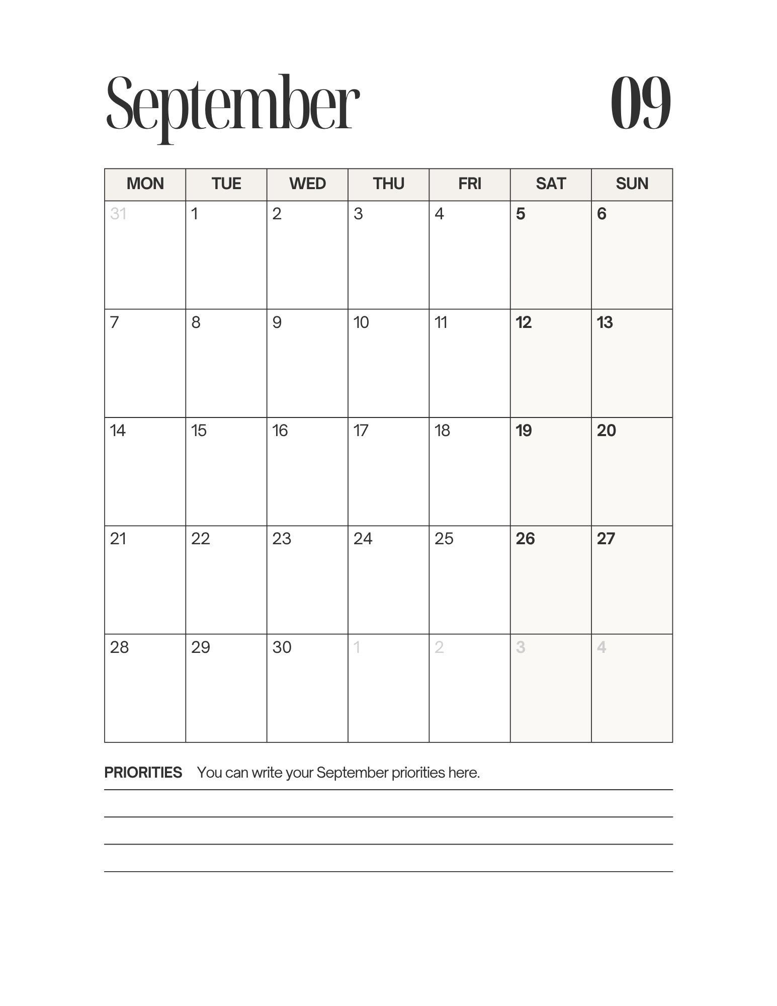 Simple-Cursive Yearly Planner