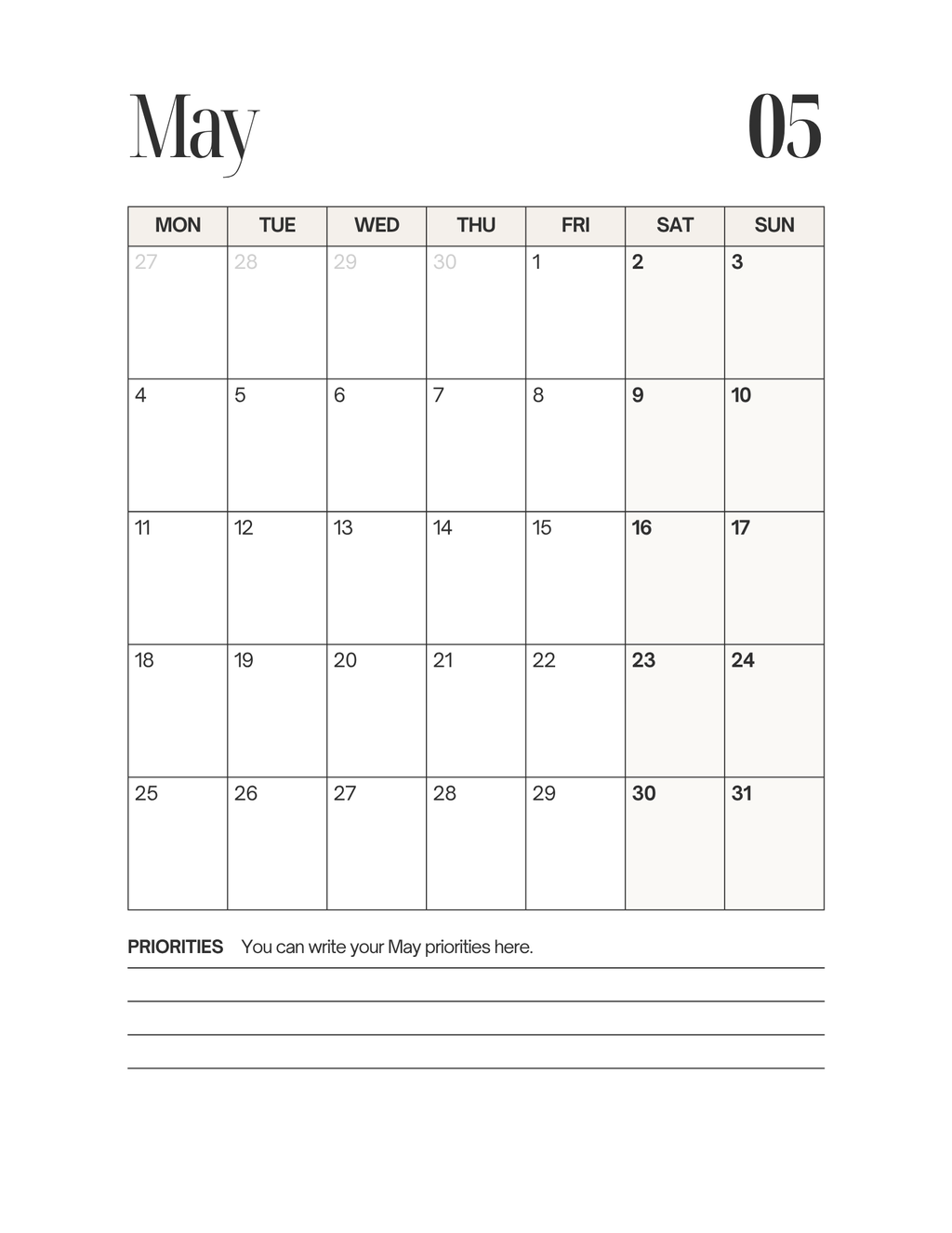 Simple-Cursive Yearly Planner