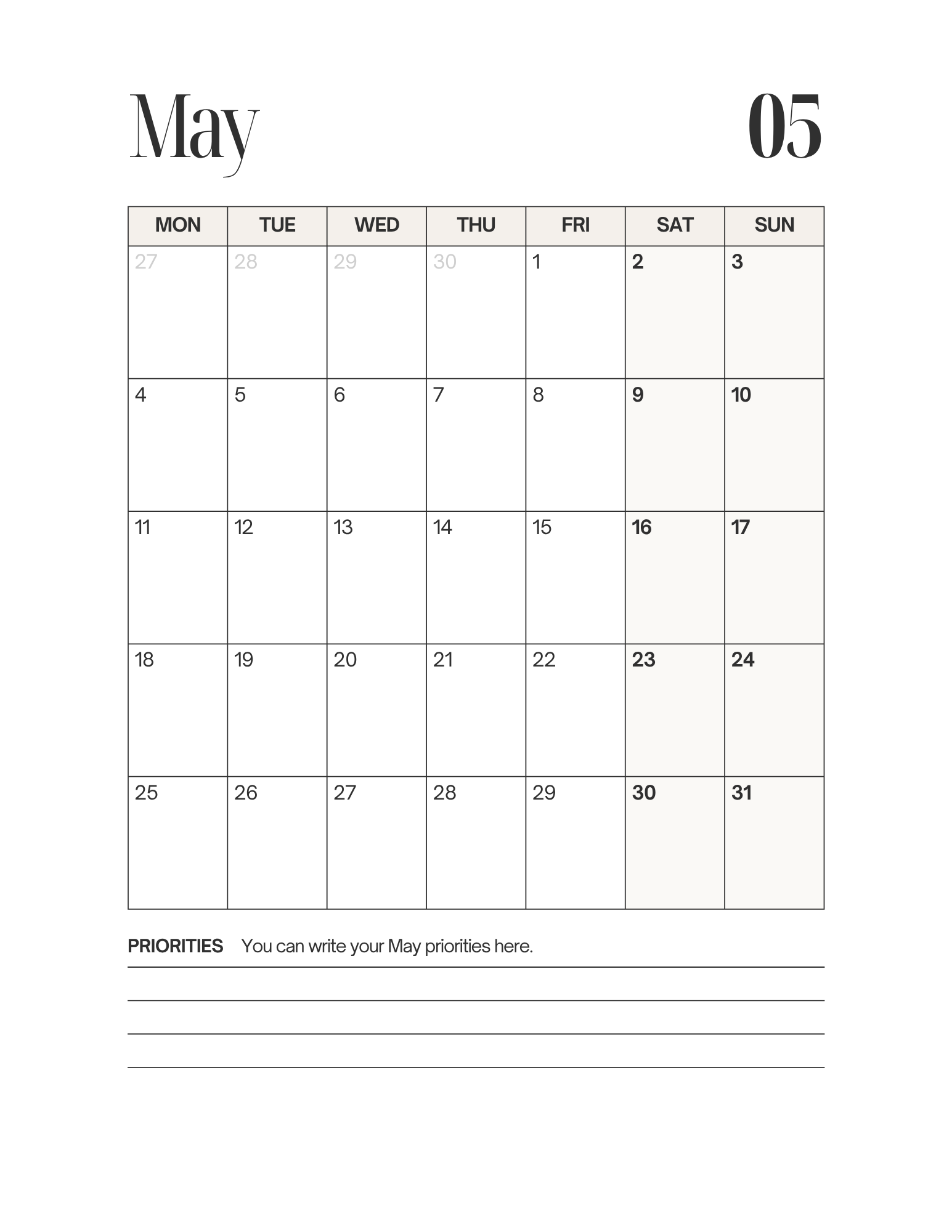 Simple-Cursive Yearly Planner