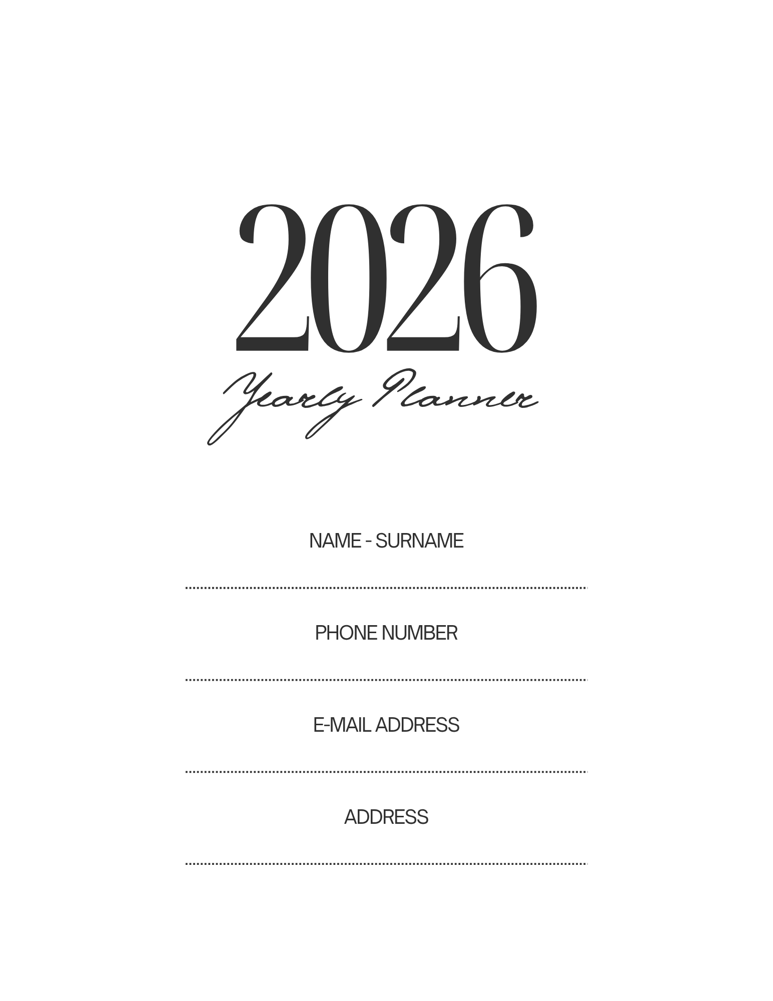 Simple-Cursive Yearly Planner