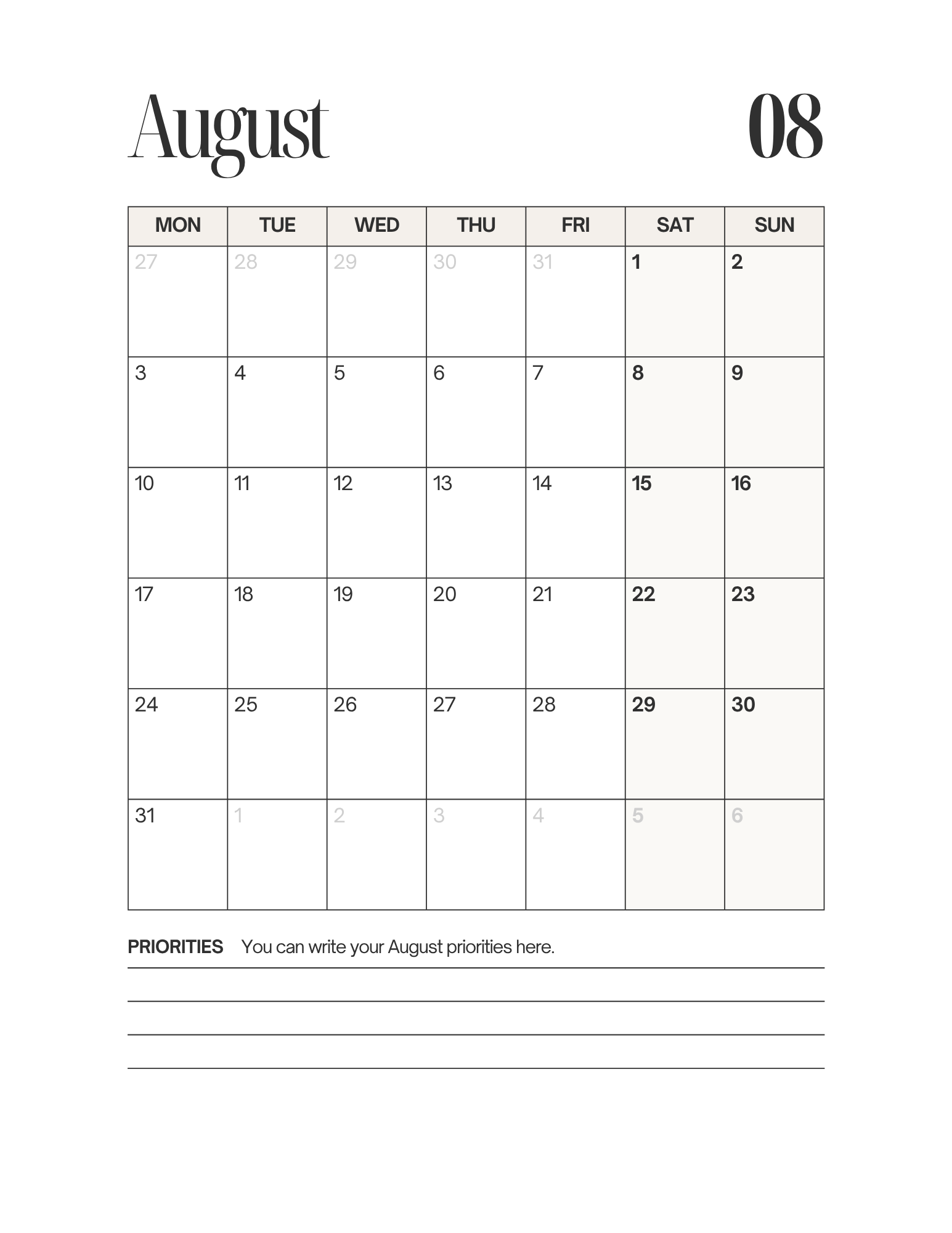 Simple-Cursive Yearly Planner