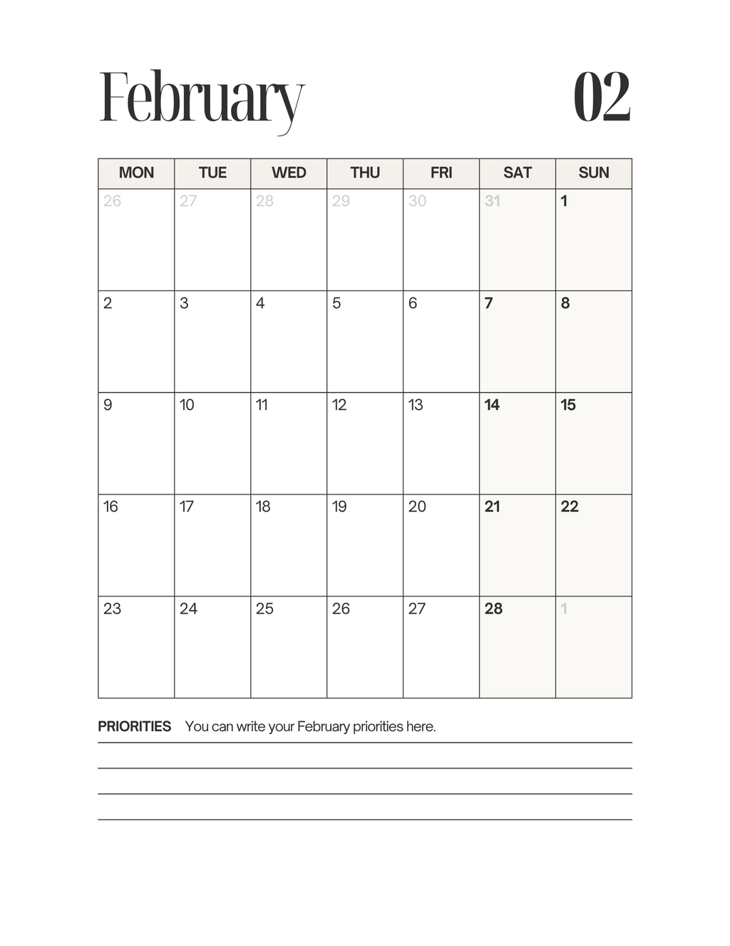 Simple-Cursive Yearly Planner