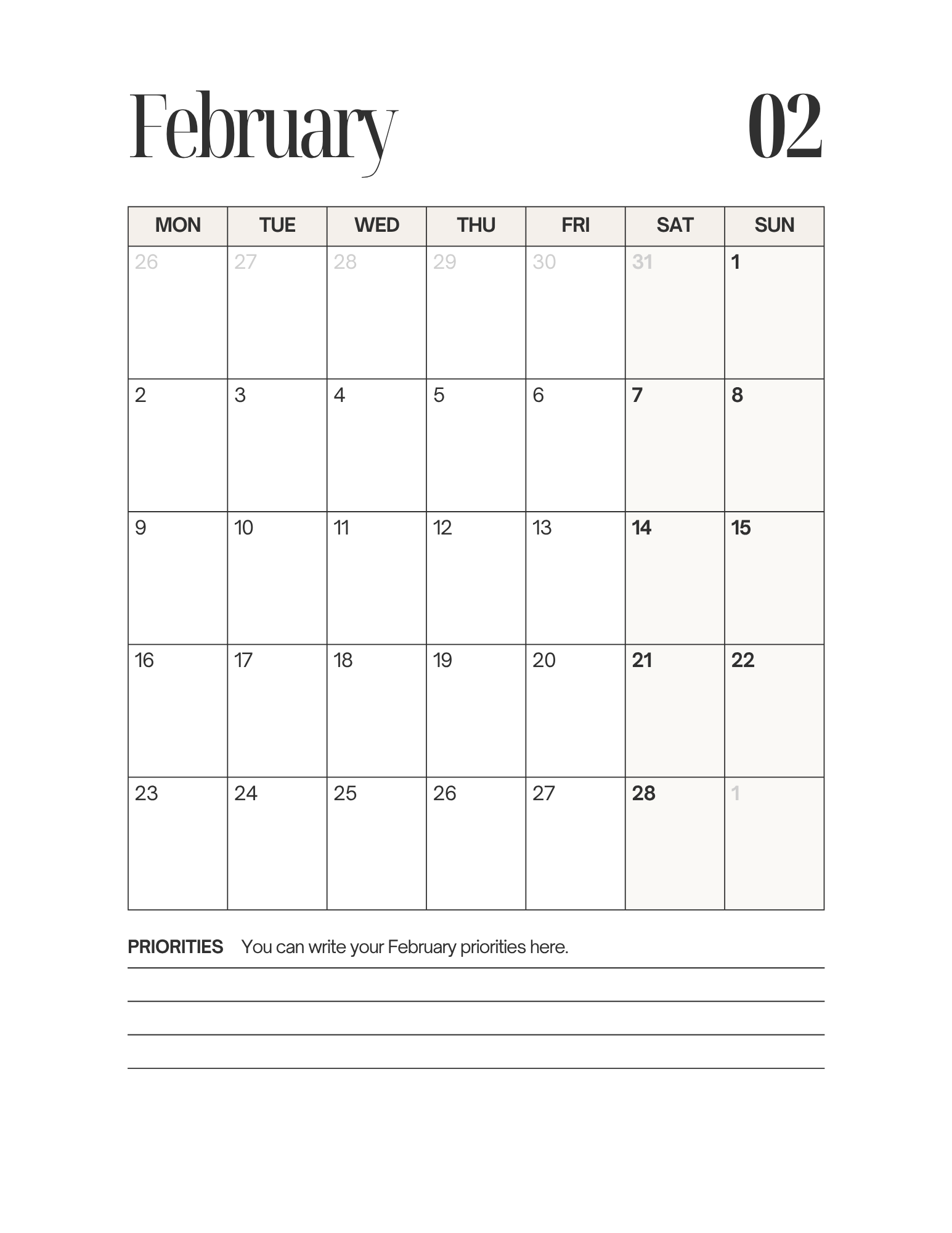 Simple-Cursive Yearly Planner