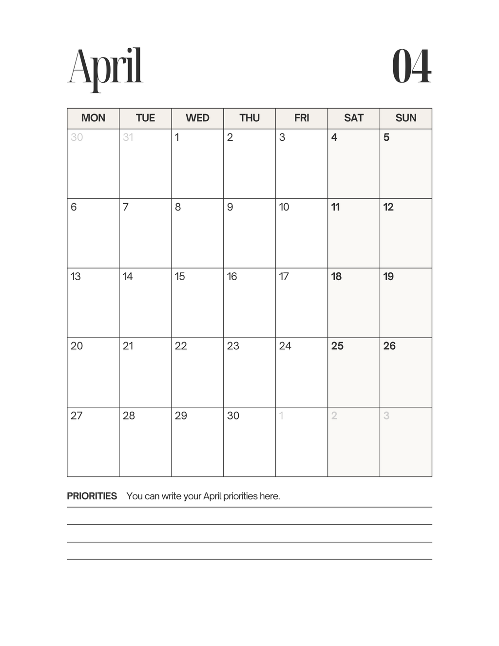 Simple-Cursive Yearly Planner