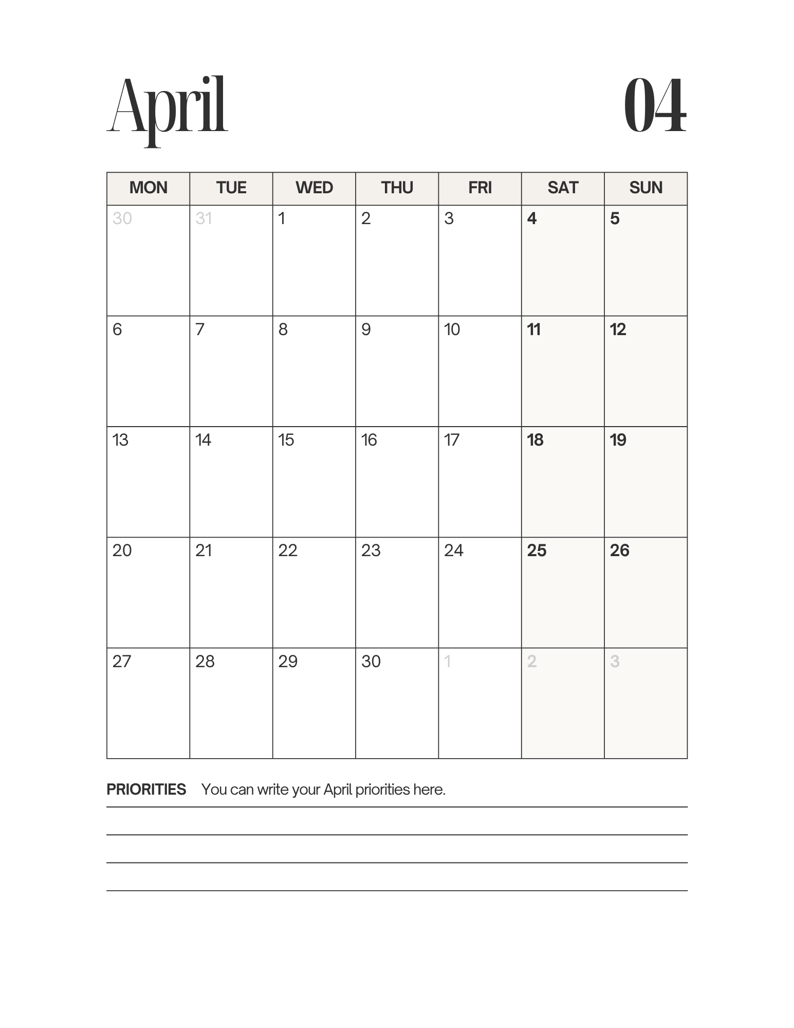 Simple-Cursive Yearly Planner