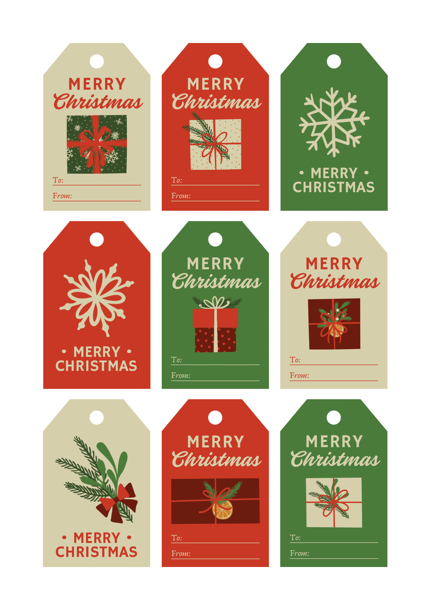 Old-Fashioned Merry Christmas Tags