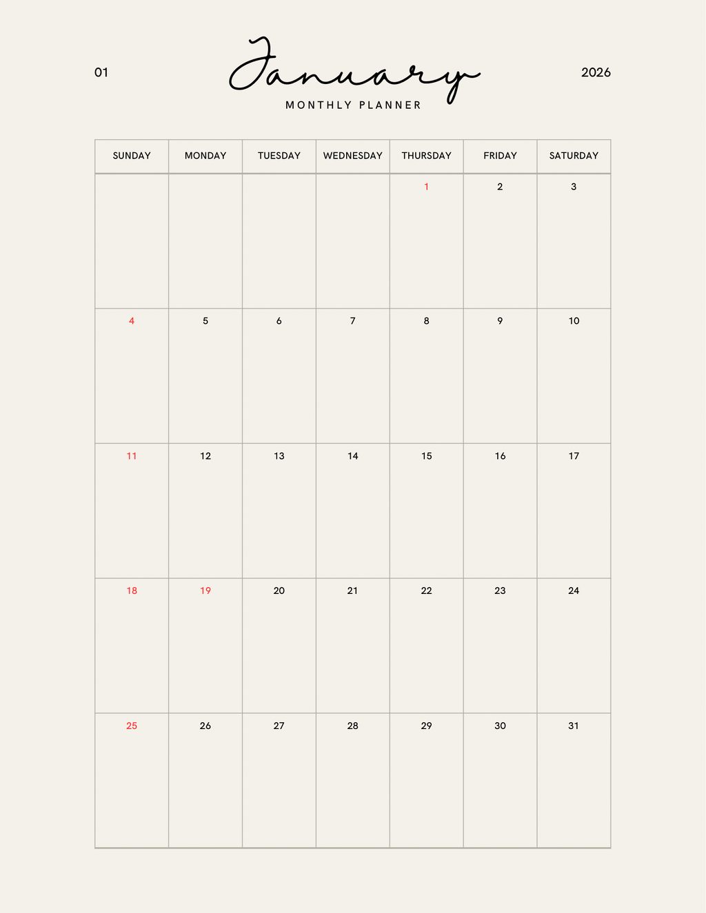 Simple Beige Yearly Planner