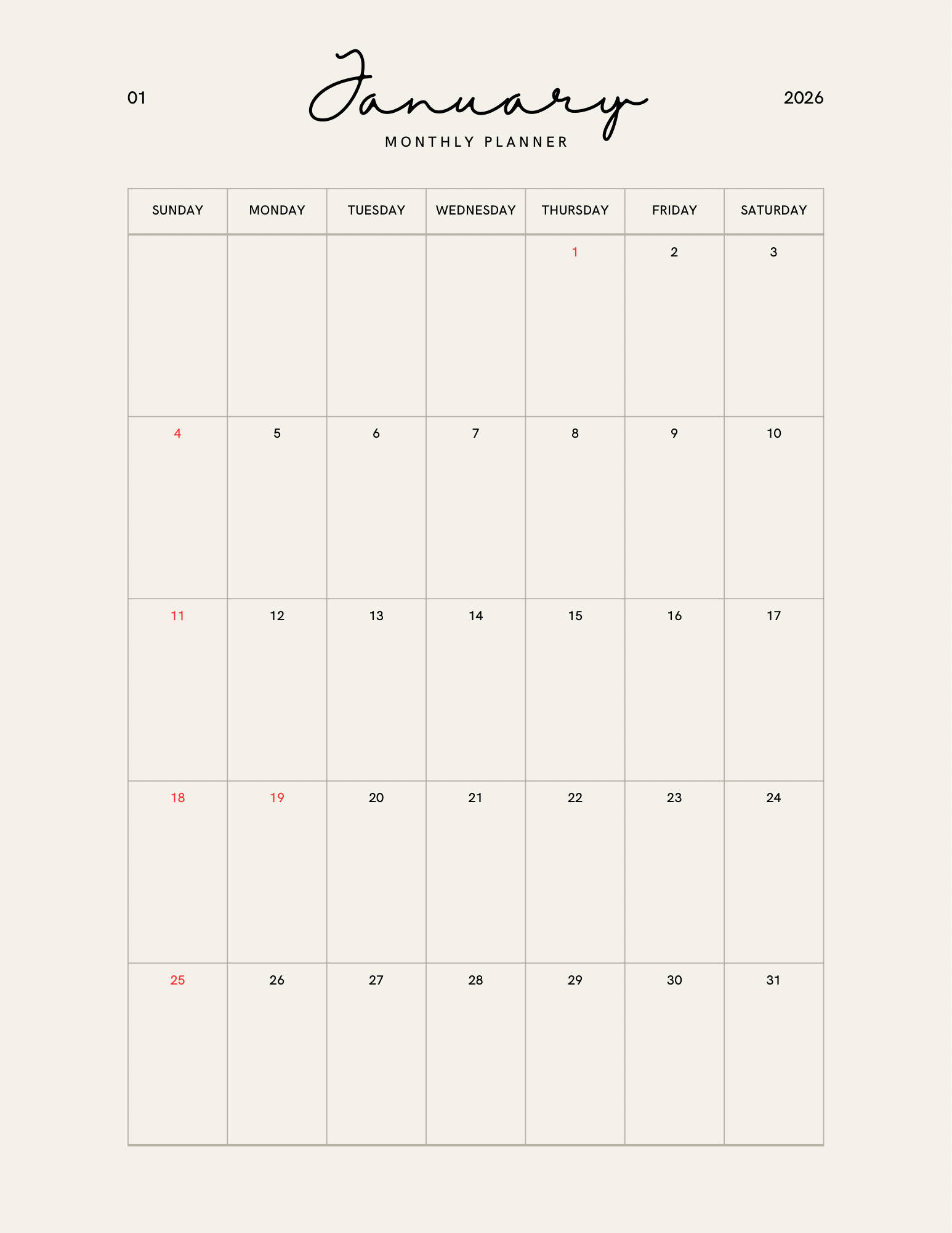 Simple Beige Yearly Planner