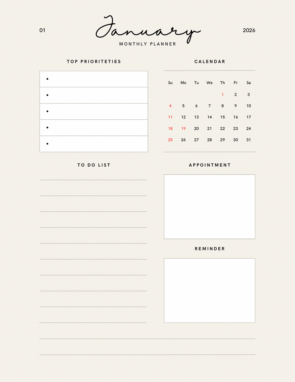 Simple Beige Yearly Planner