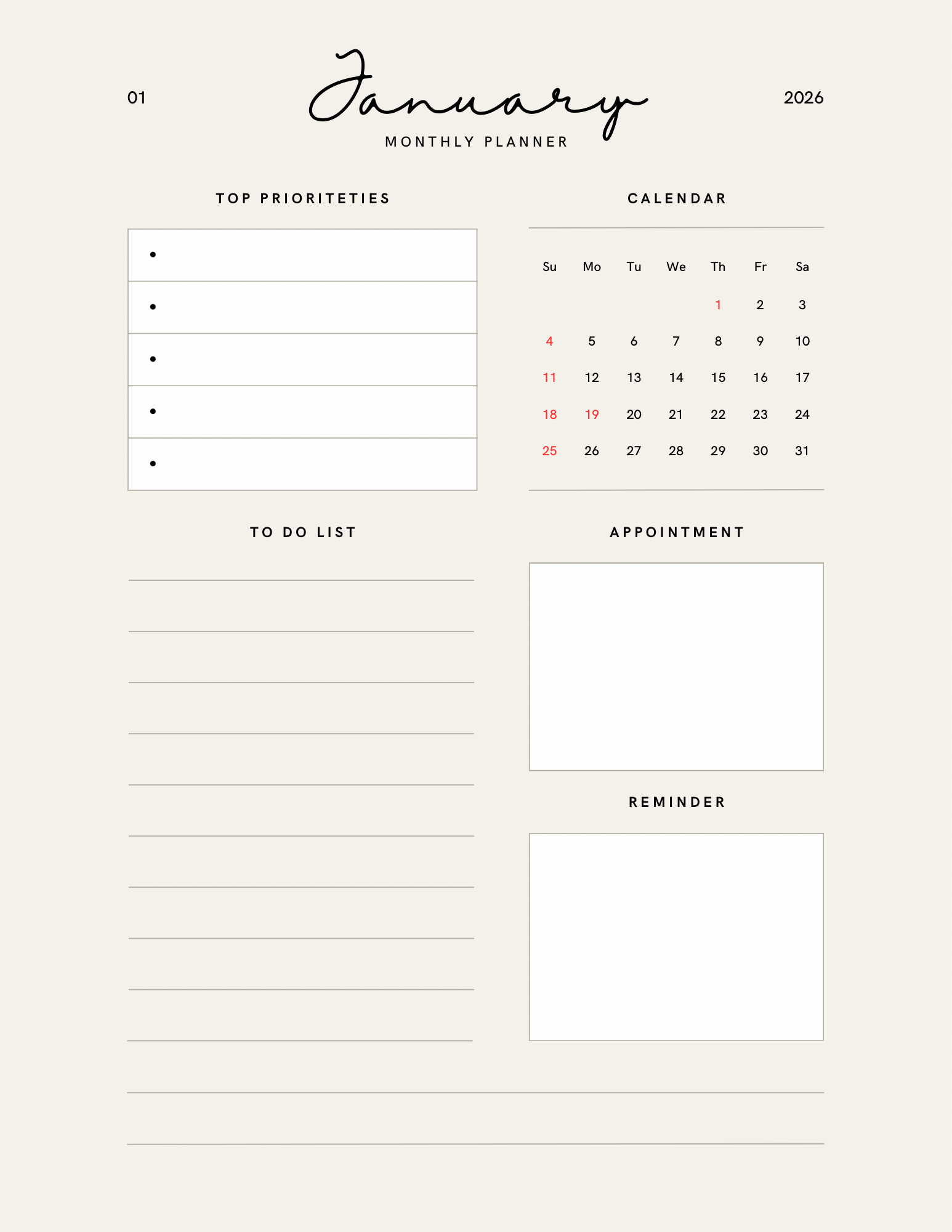 Simple Beige Yearly Planner