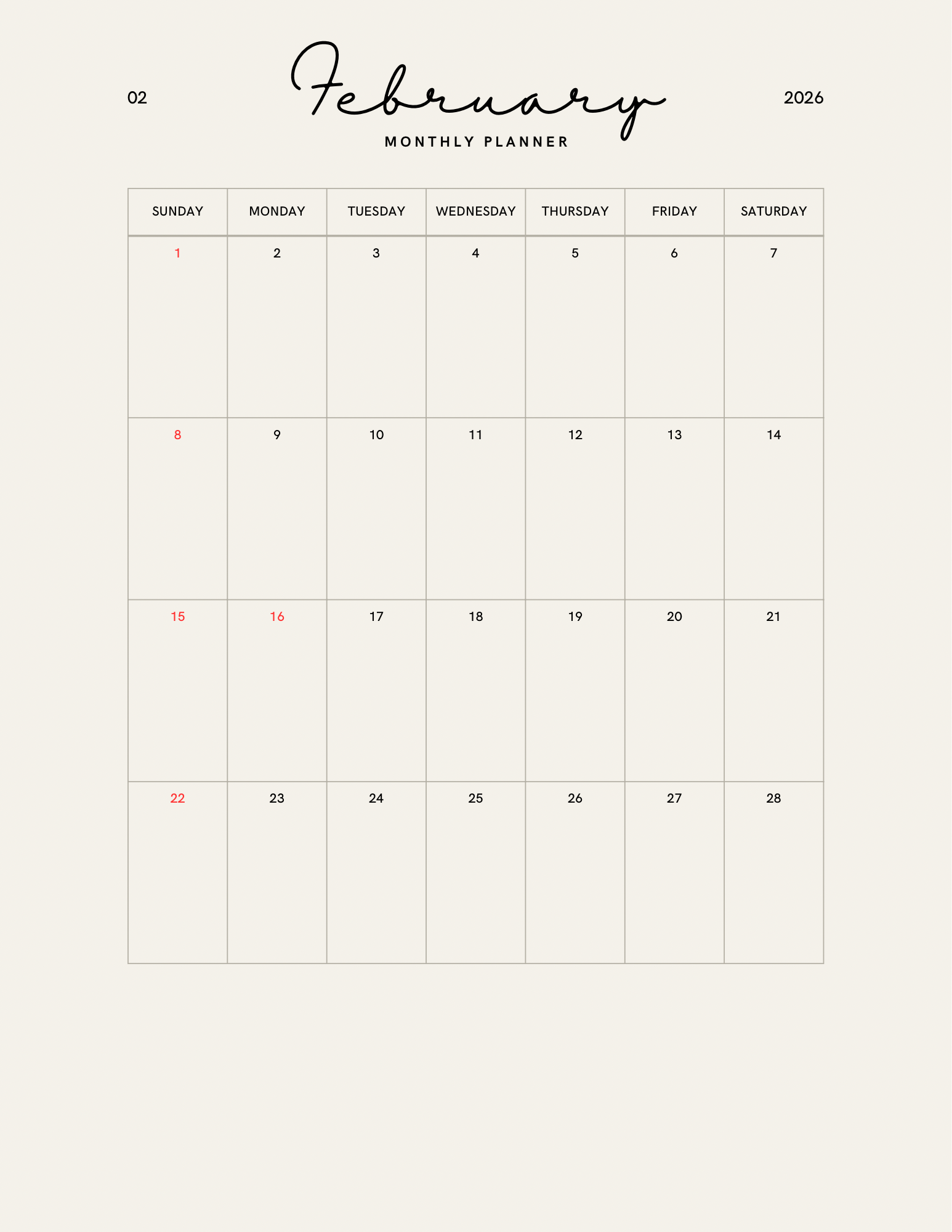 Simple Beige Yearly Planner