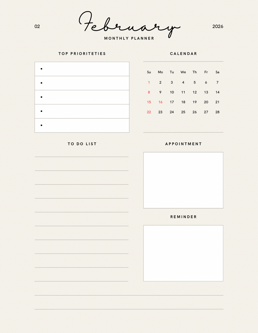 Simple Beige Yearly Planner