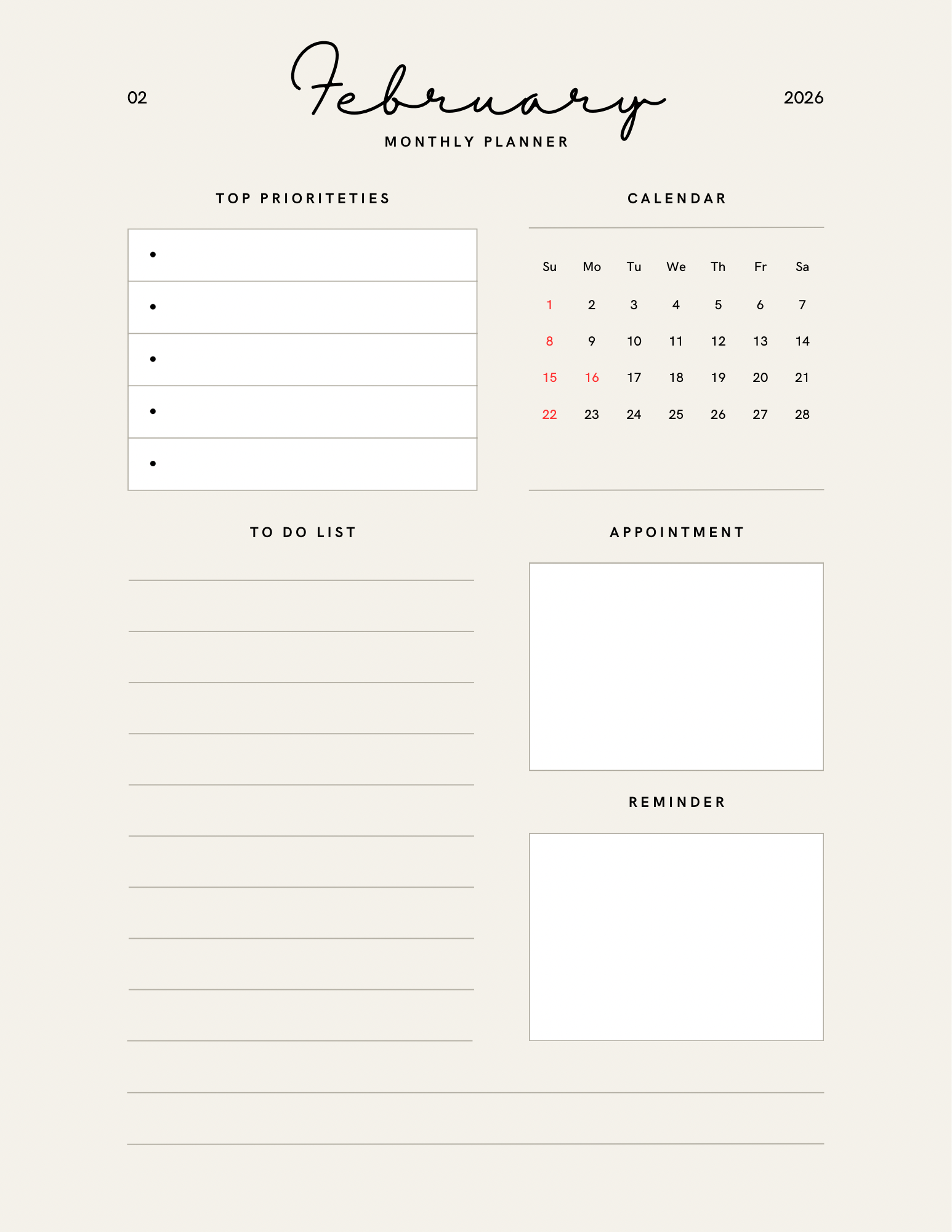 Simple Beige Yearly Planner