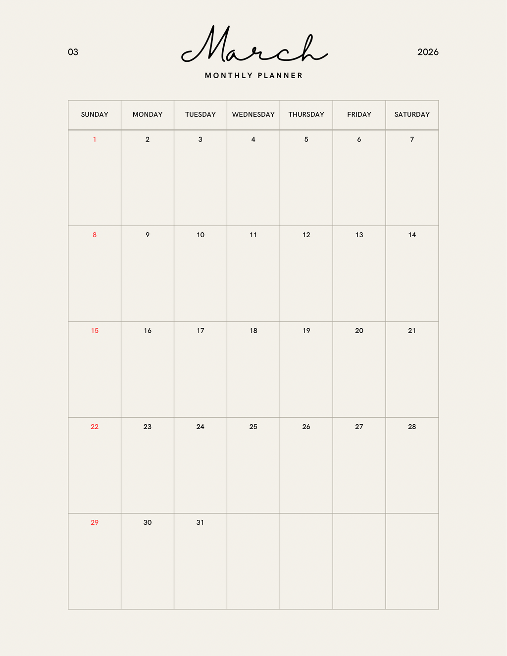 Simple Beige Yearly Planner