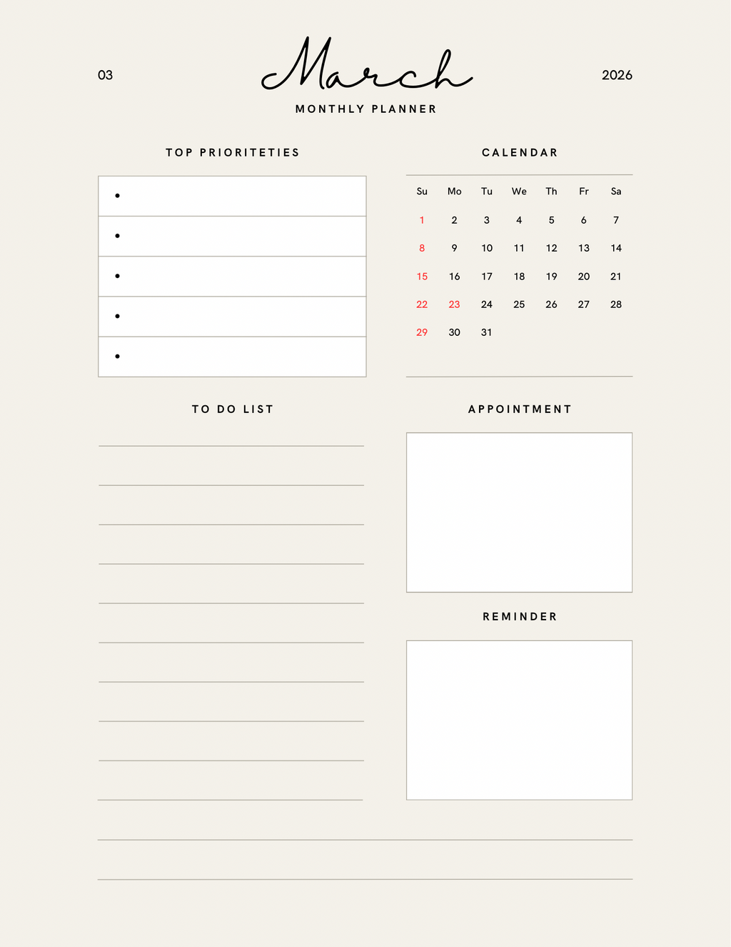 Simple Beige Yearly Planner