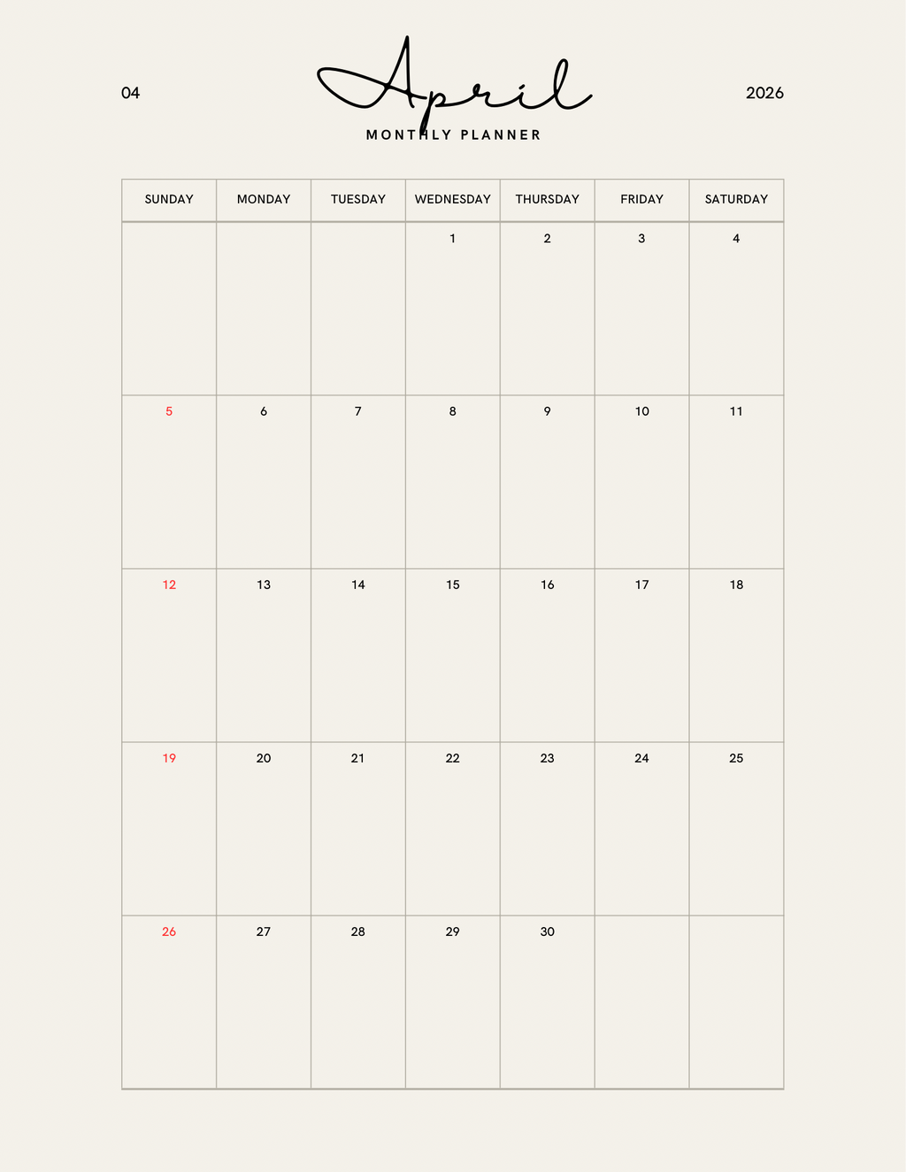 Simple Beige Yearly Planner