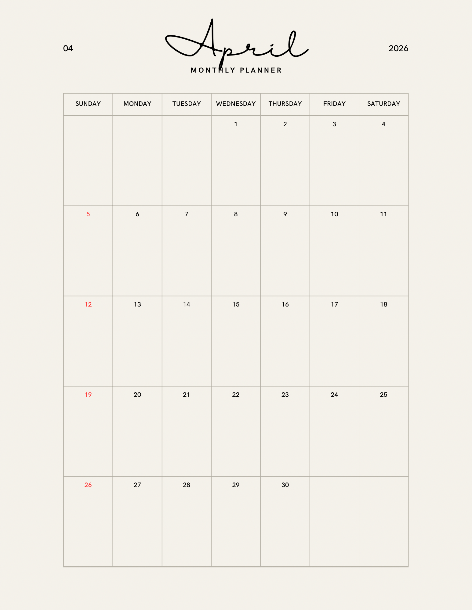 Simple Beige Yearly Planner