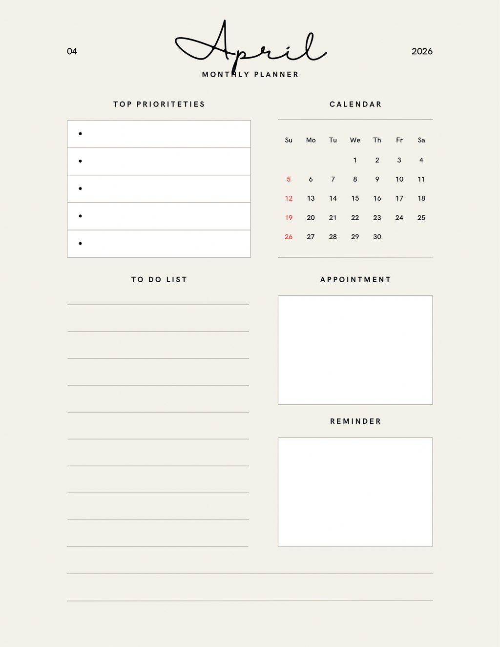 Simple Beige Yearly Planner