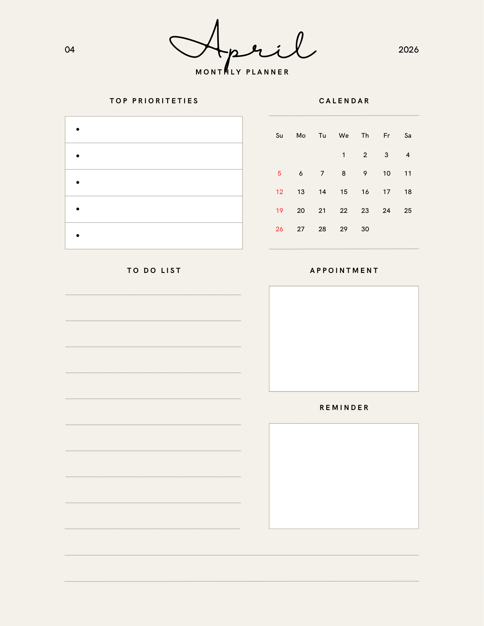 Simple Beige Yearly Planner