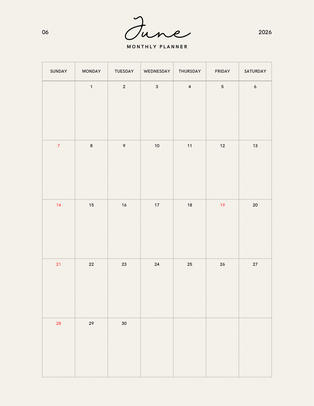Simple Beige Yearly Planner