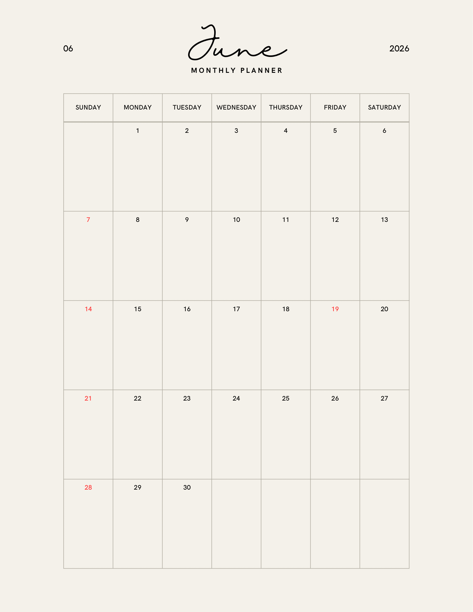 Simple Beige Yearly Planner