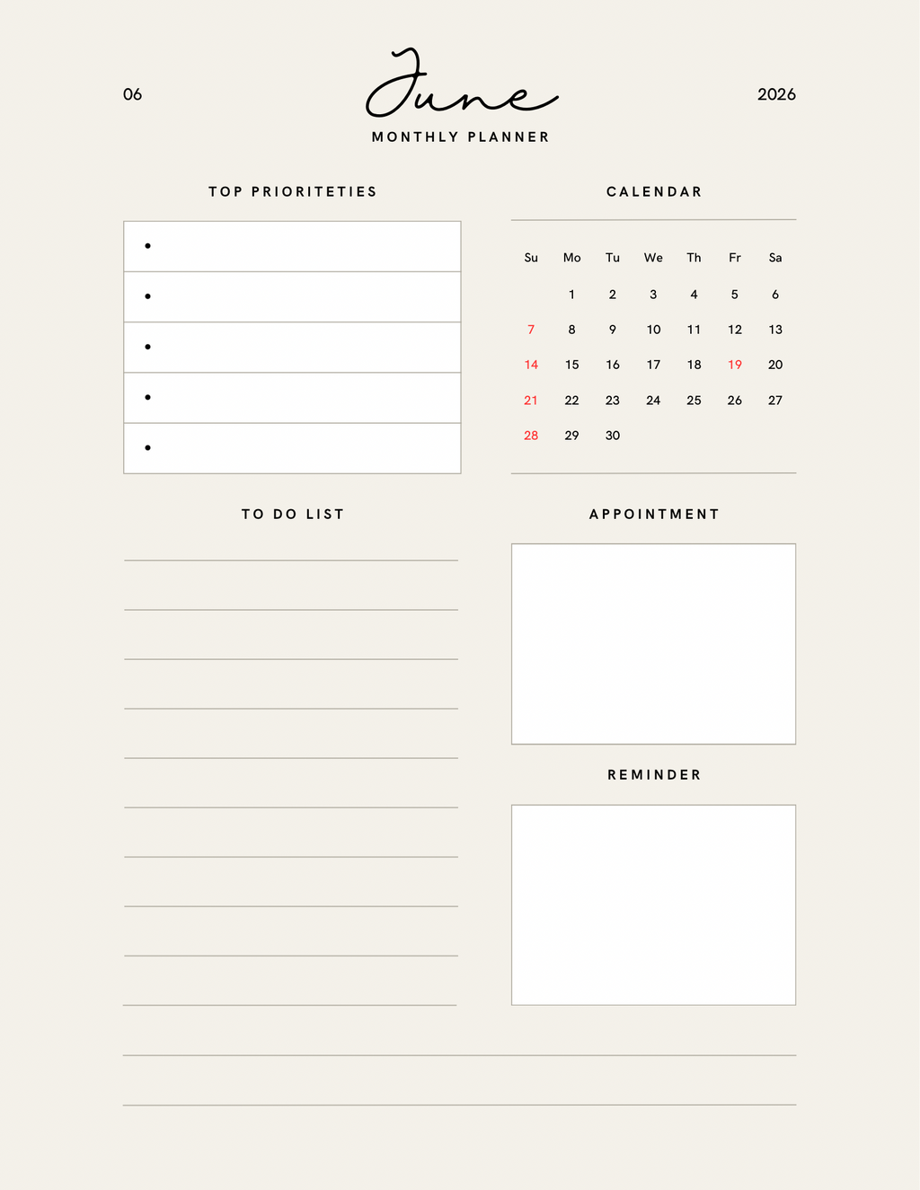 Simple Beige Yearly Planner