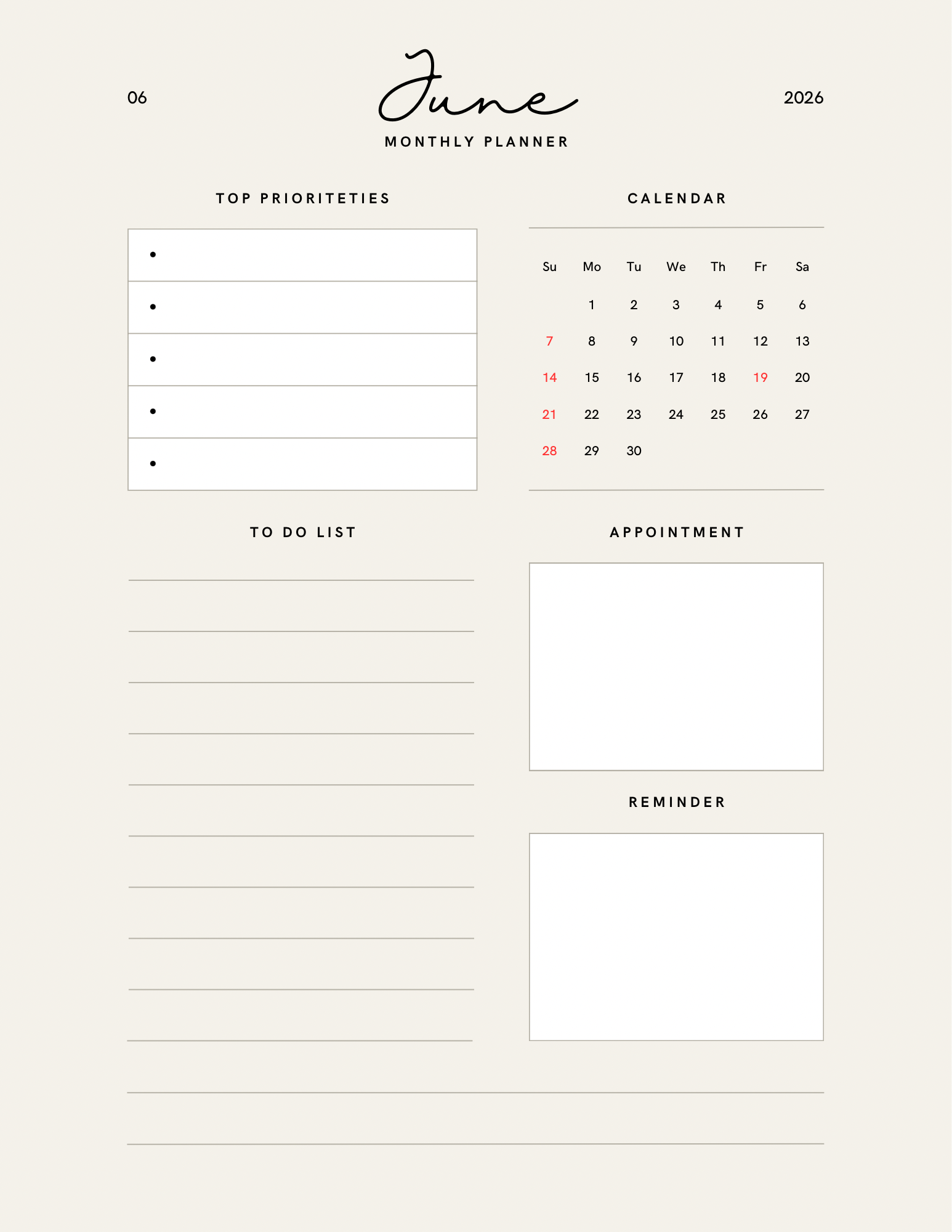 Simple Beige Yearly Planner