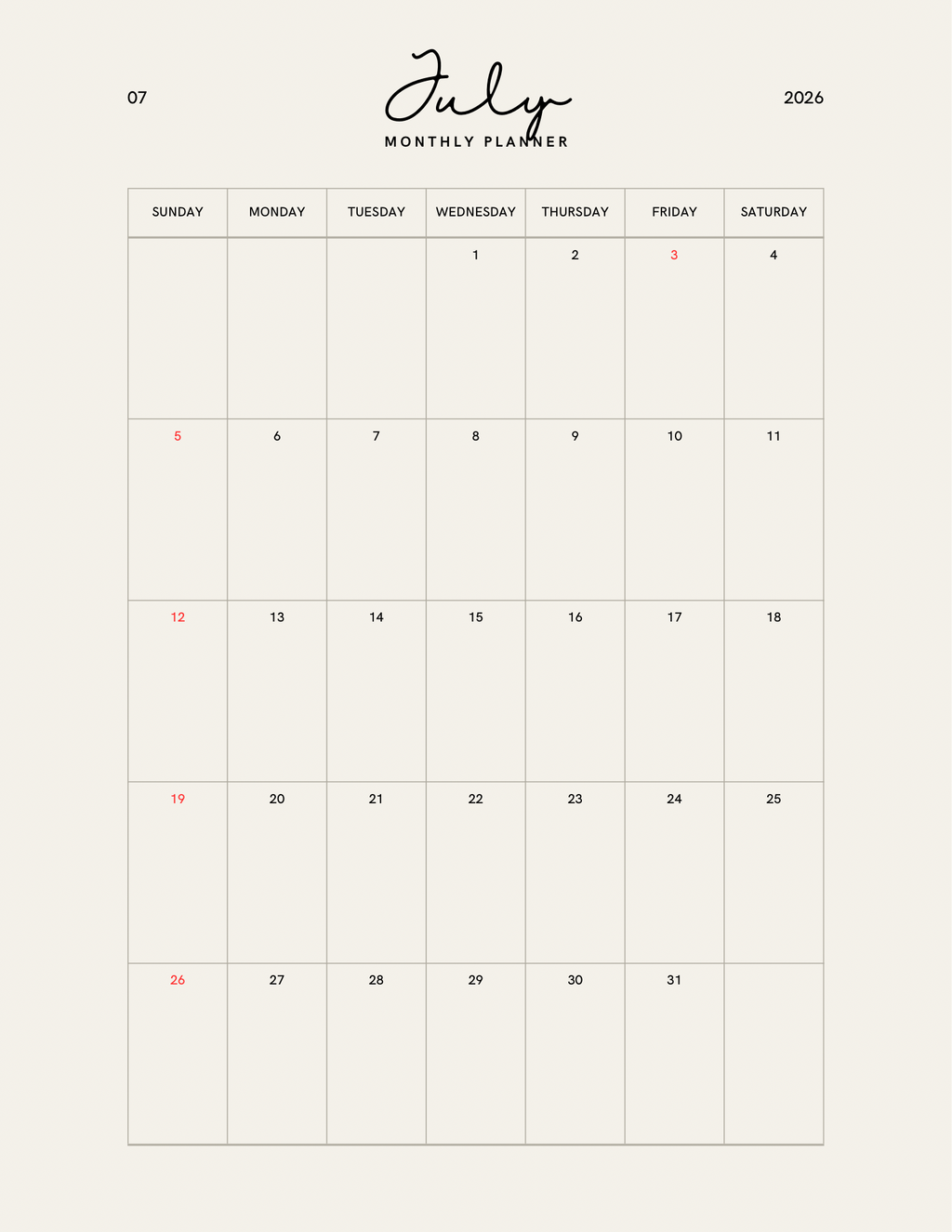 Simple Beige Yearly Planner