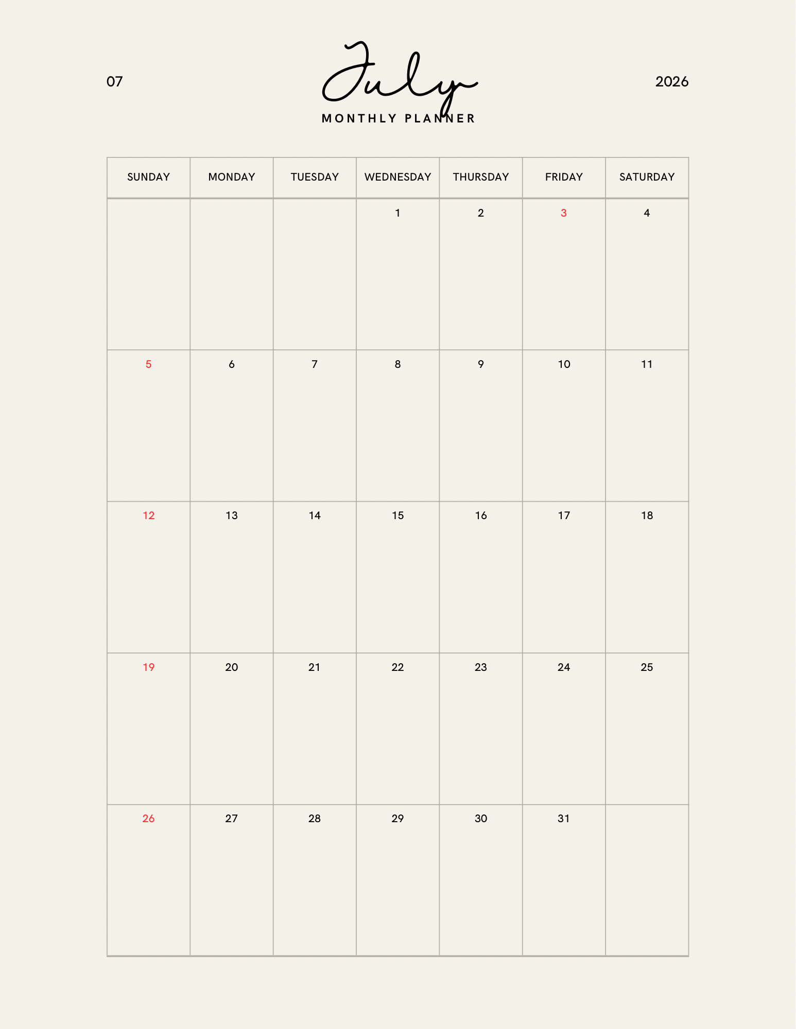 Simple Beige Yearly Planner