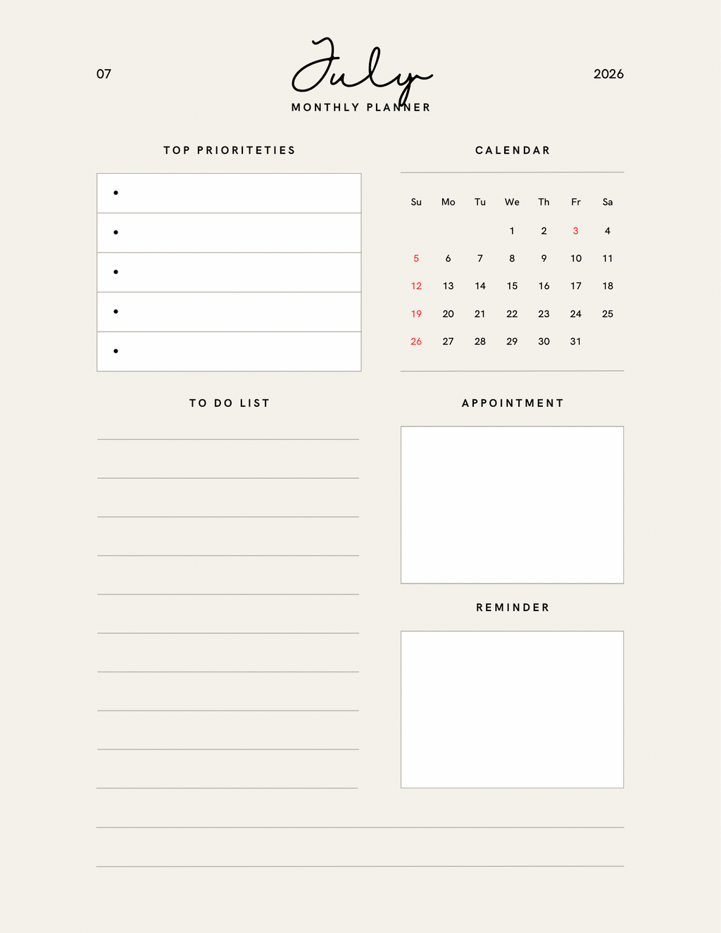 Simple Beige Yearly Planner