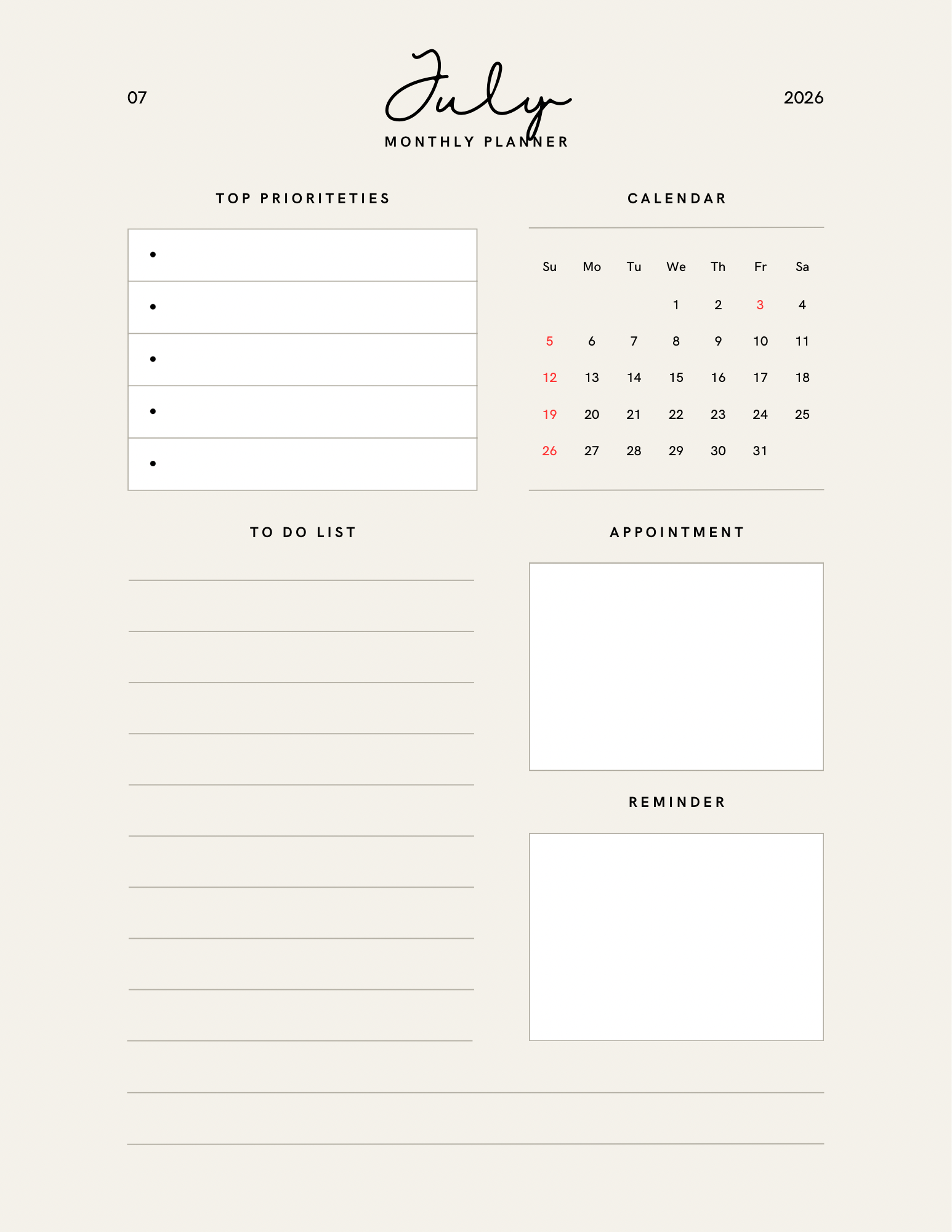 Simple Beige Yearly Planner