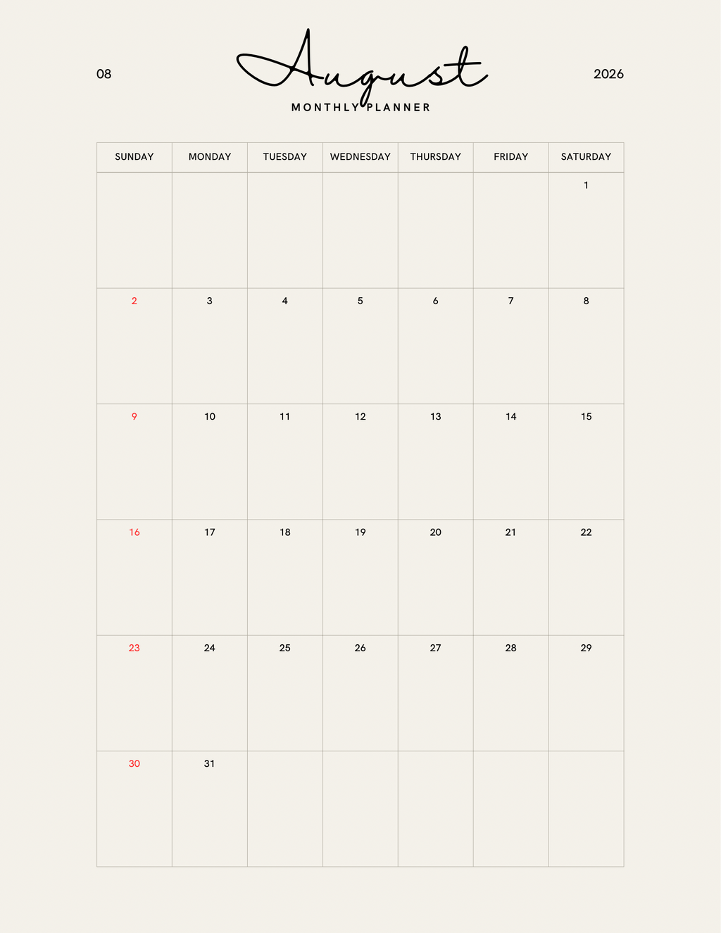 Simple Beige Yearly Planner