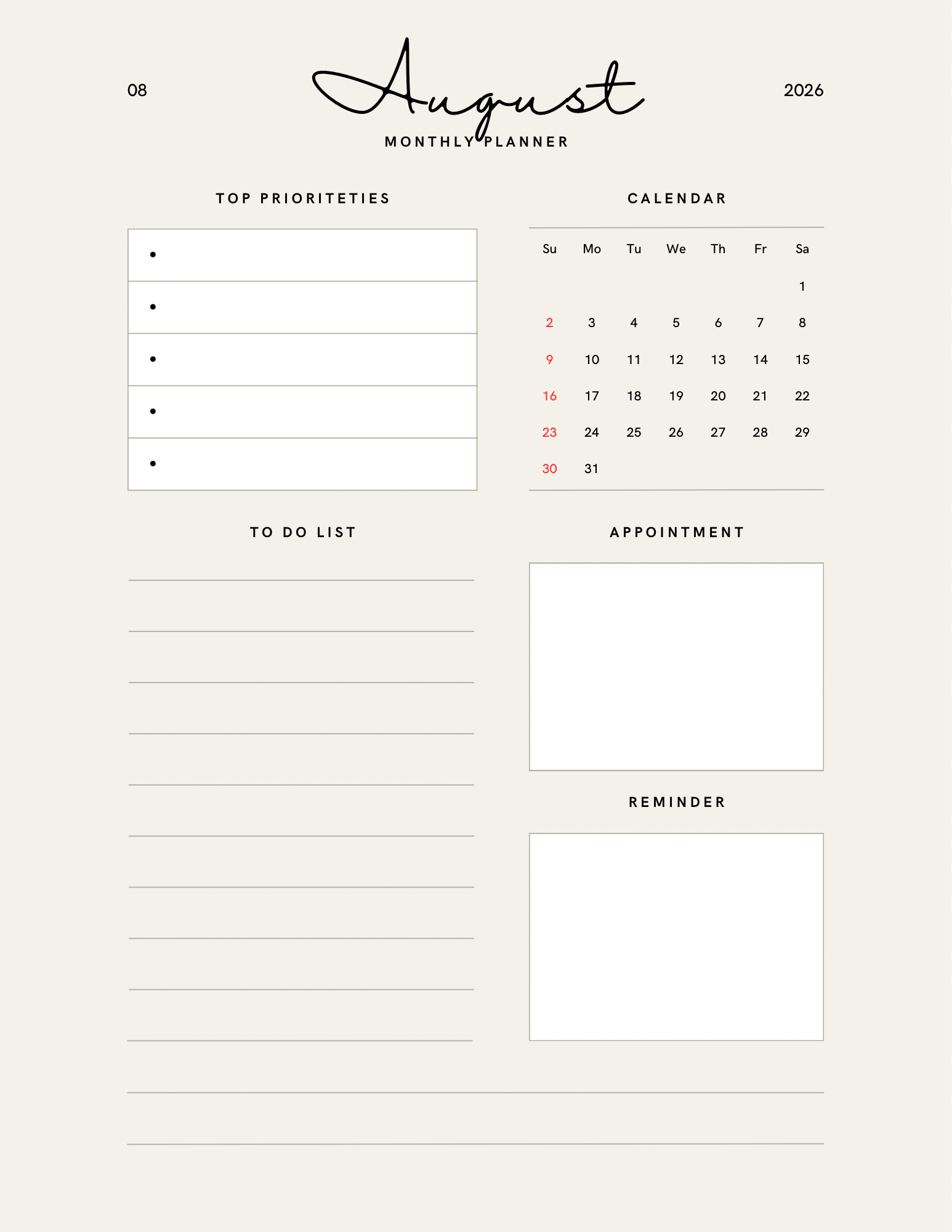 Simple Beige Yearly Planner