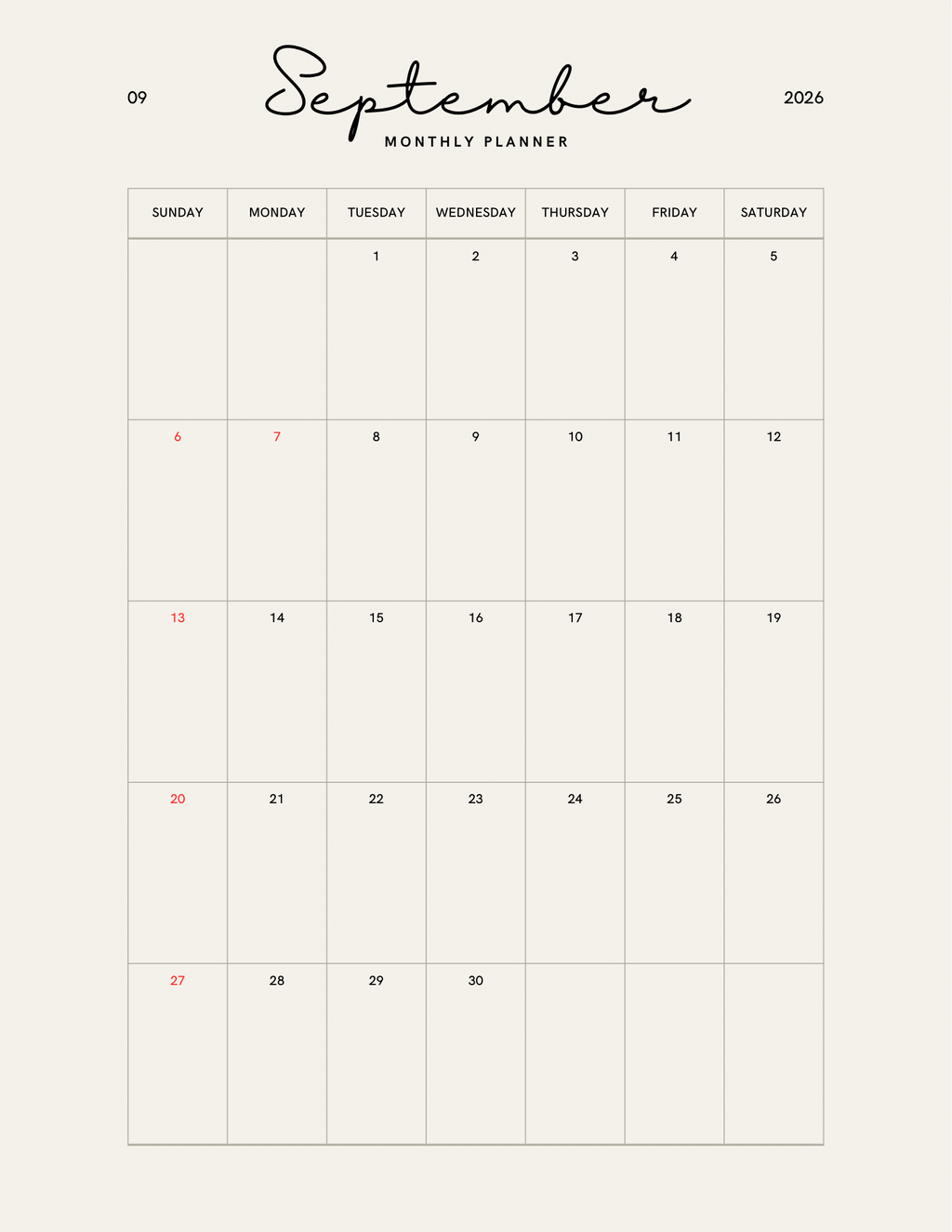 Simple Beige Yearly Planner