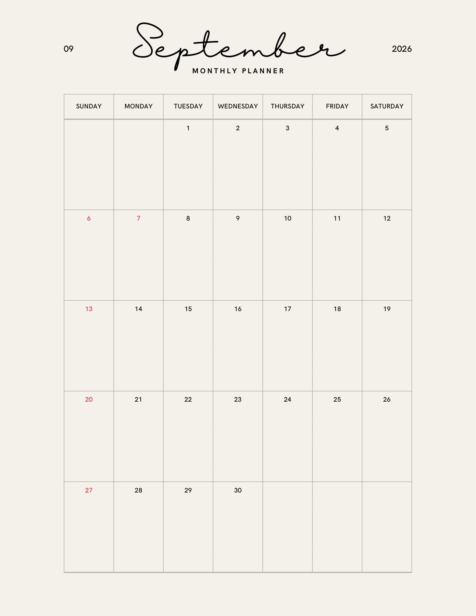 Simple Beige Yearly Planner