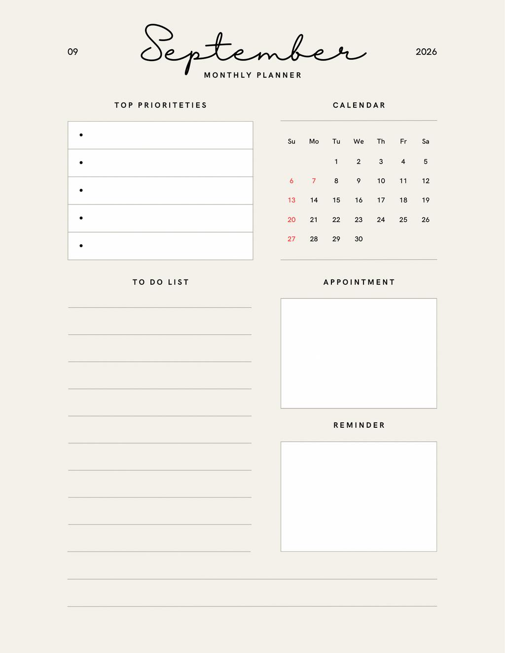 Simple Beige Yearly Planner