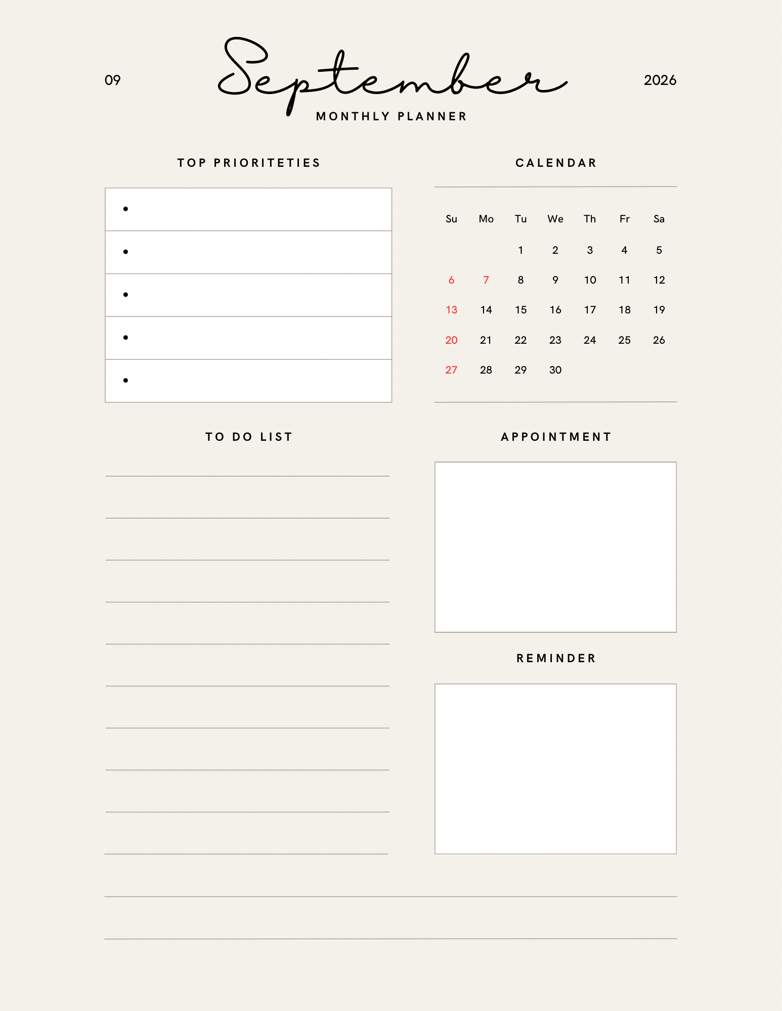 Simple Beige Yearly Planner