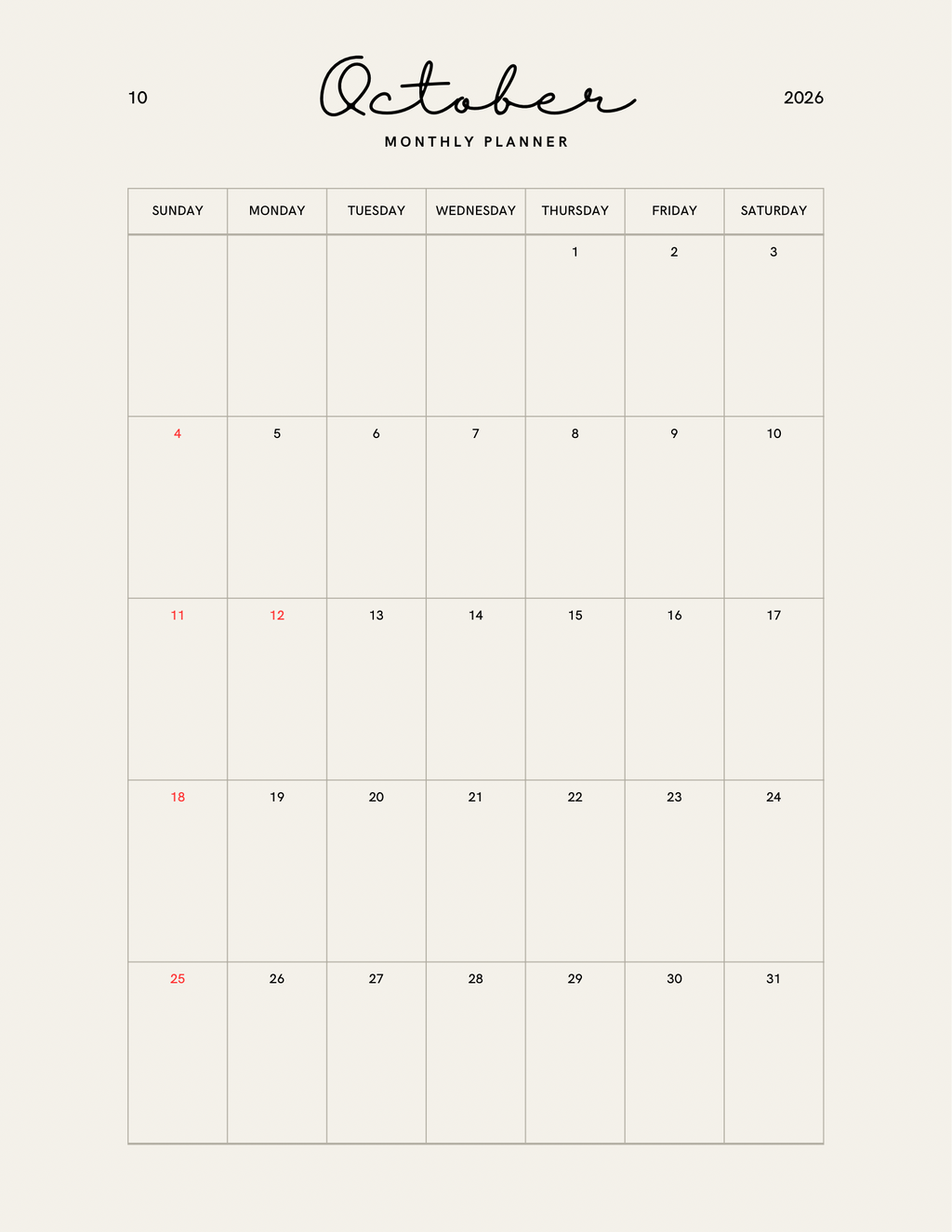 Simple Beige Yearly Planner