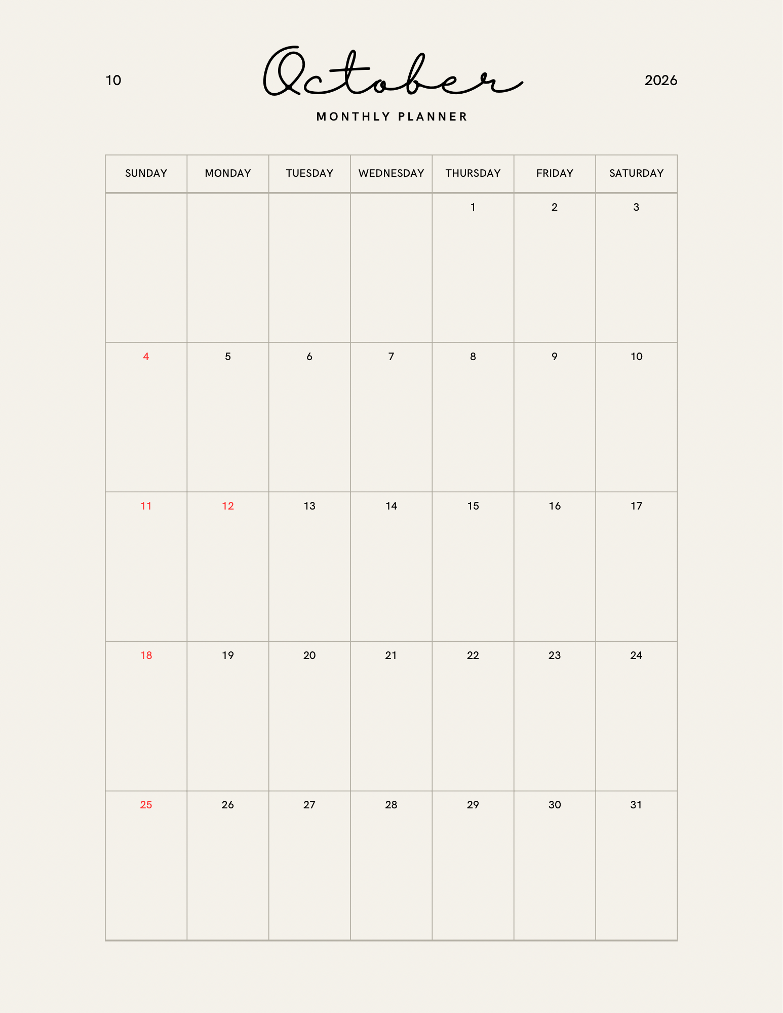 Simple Beige Yearly Planner