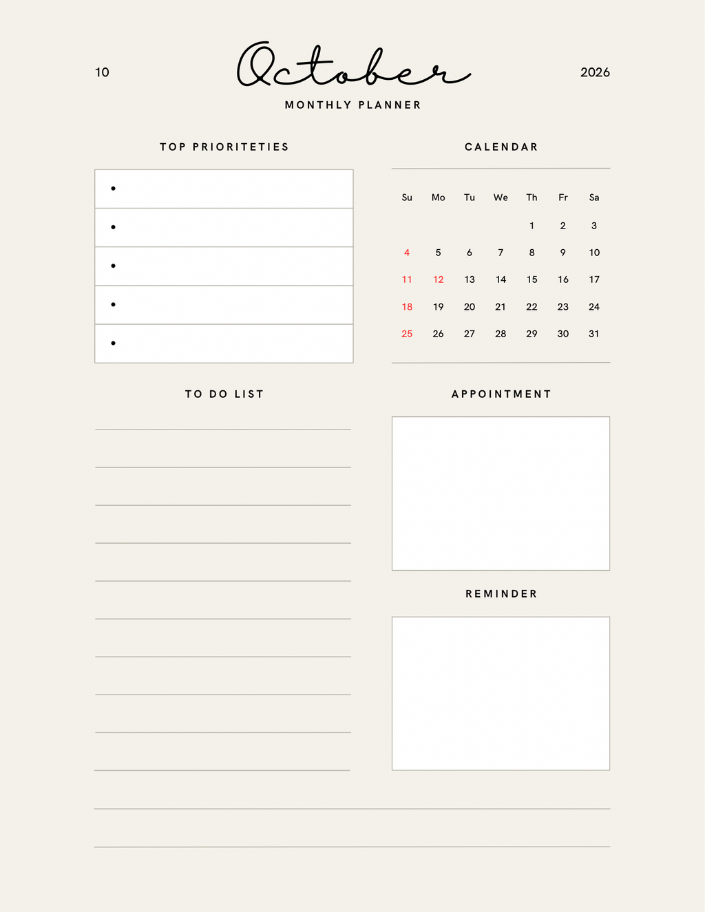 Simple Beige Yearly Planner