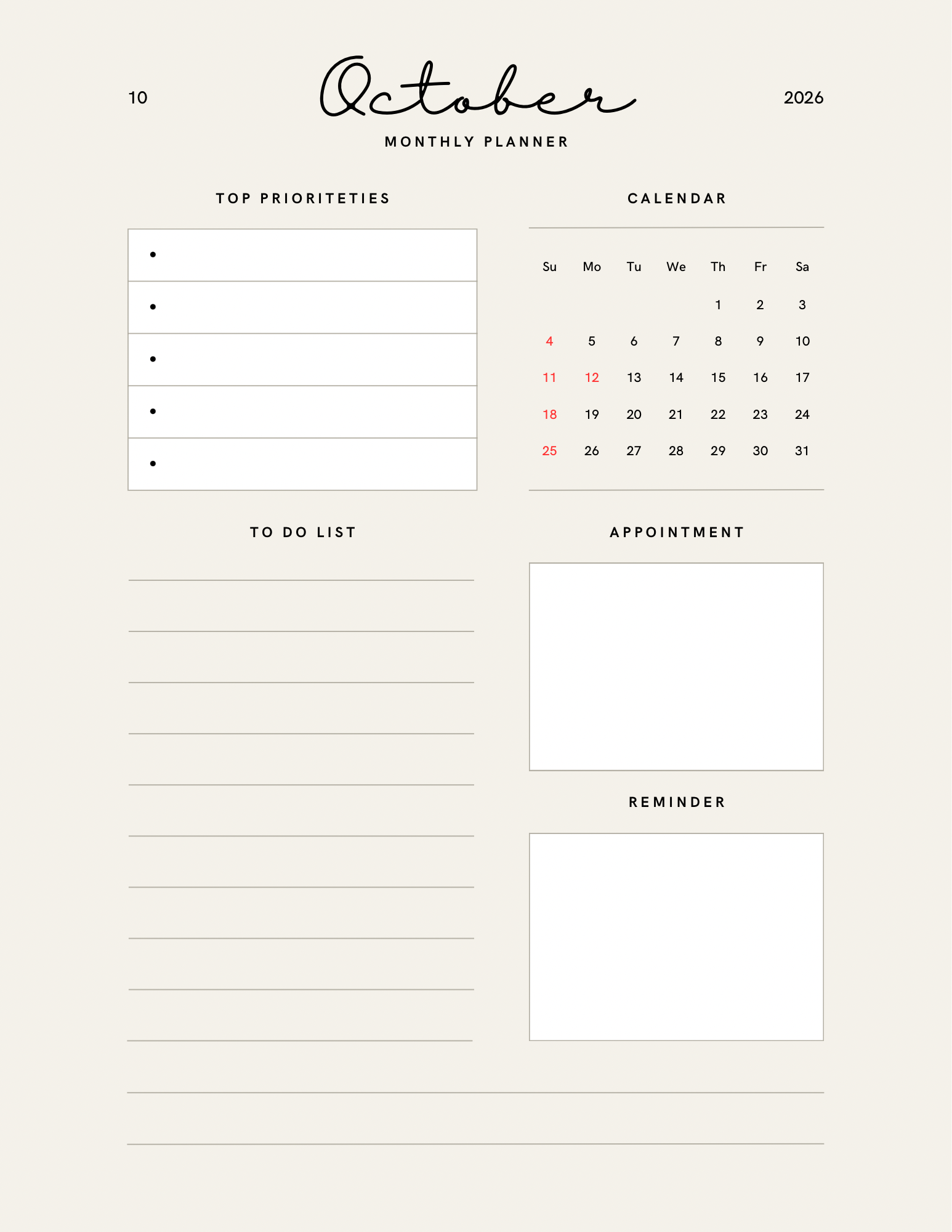 Simple Beige Yearly Planner