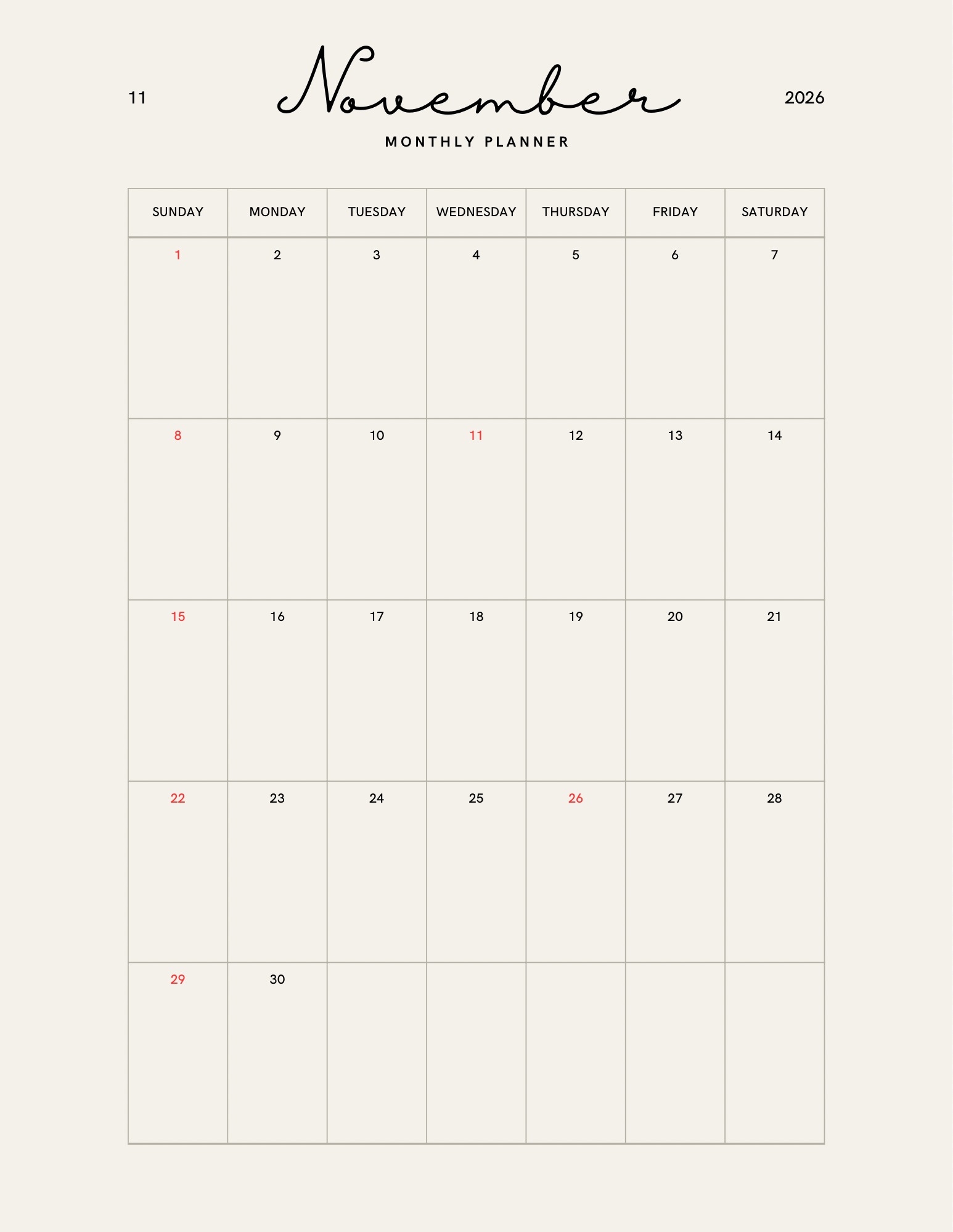 Simple Beige Yearly Planner