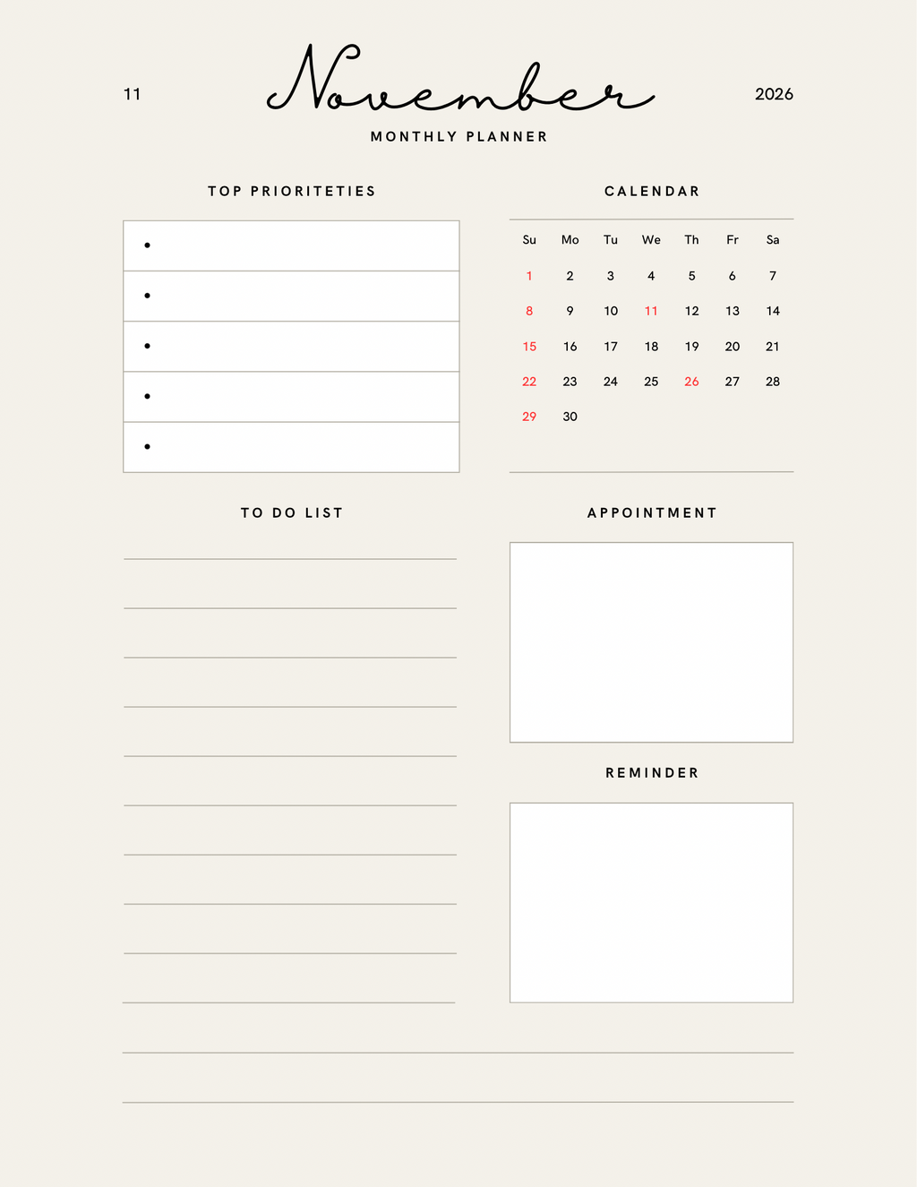 Simple Beige Yearly Planner