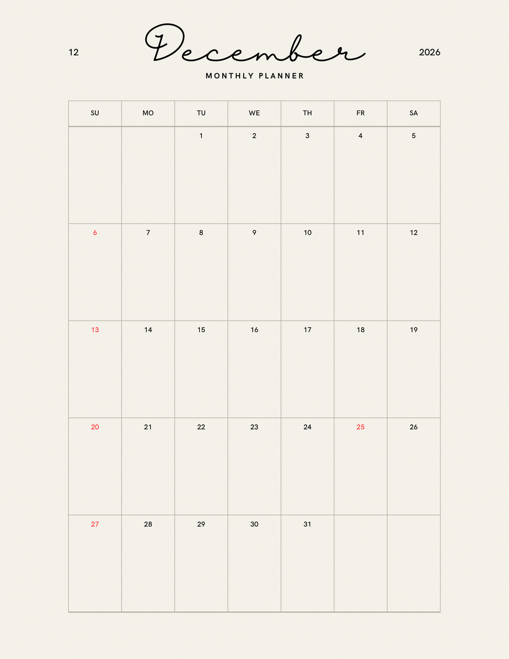 Simple Beige Yearly Planner